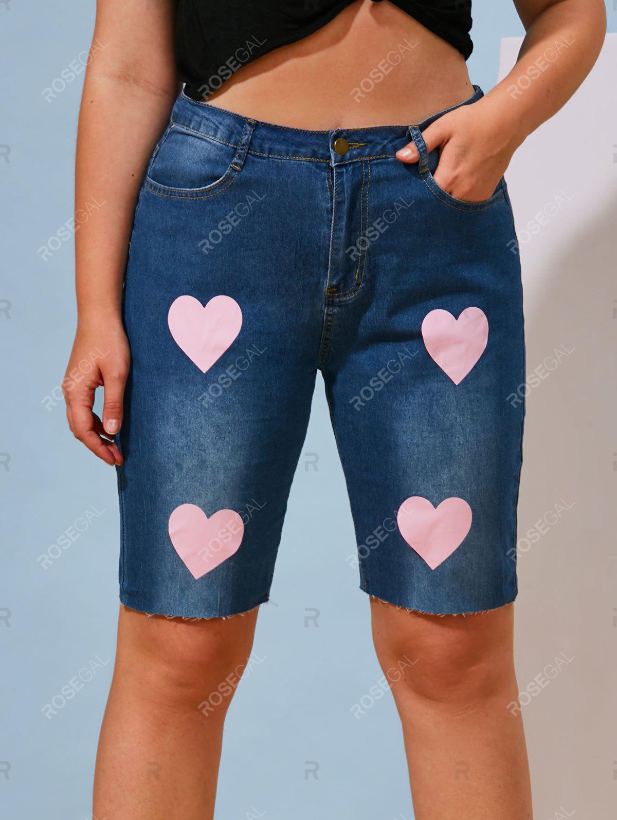 Valentines Heart Print Plus Size Denim Bermuda Shorts