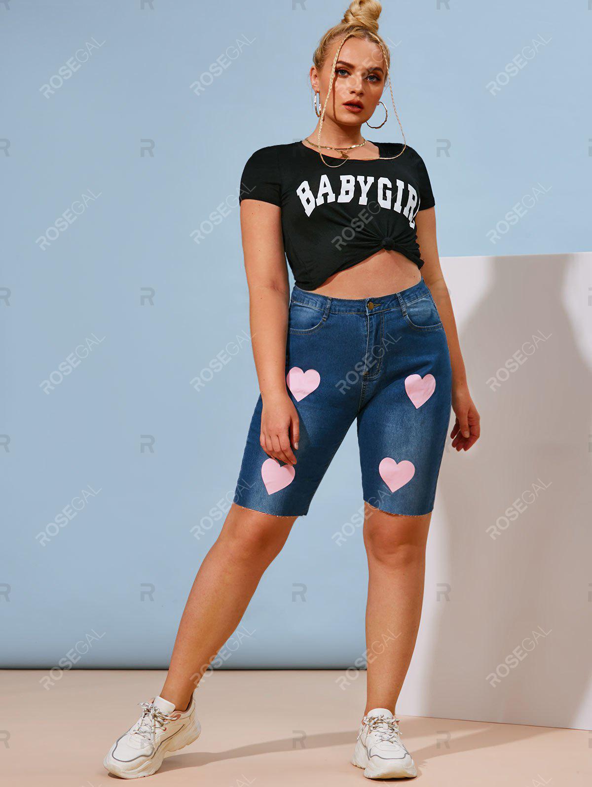 Valentines Heart Print Plus Size Denim Bermuda Shorts