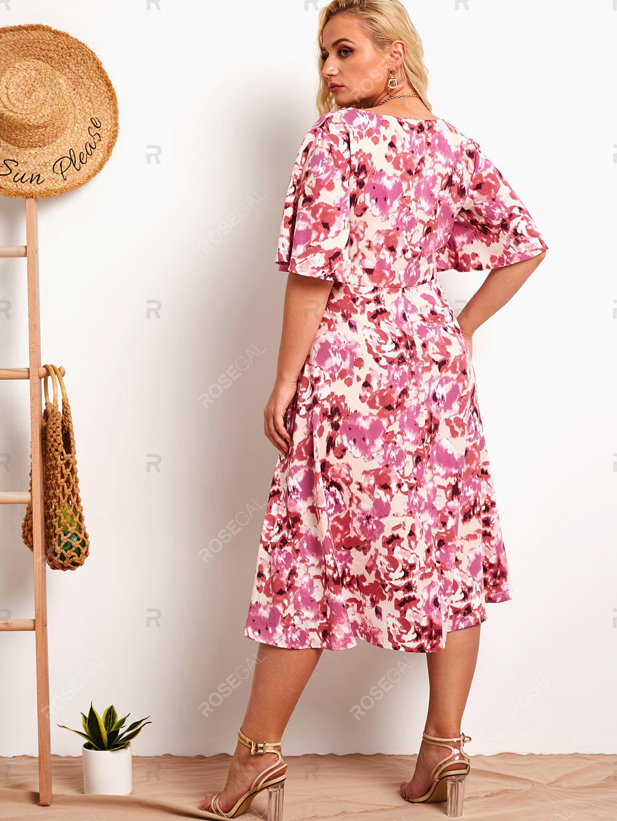 Plus Size Flower Print Ruched Empire Waist Cottagecore Midi Dress