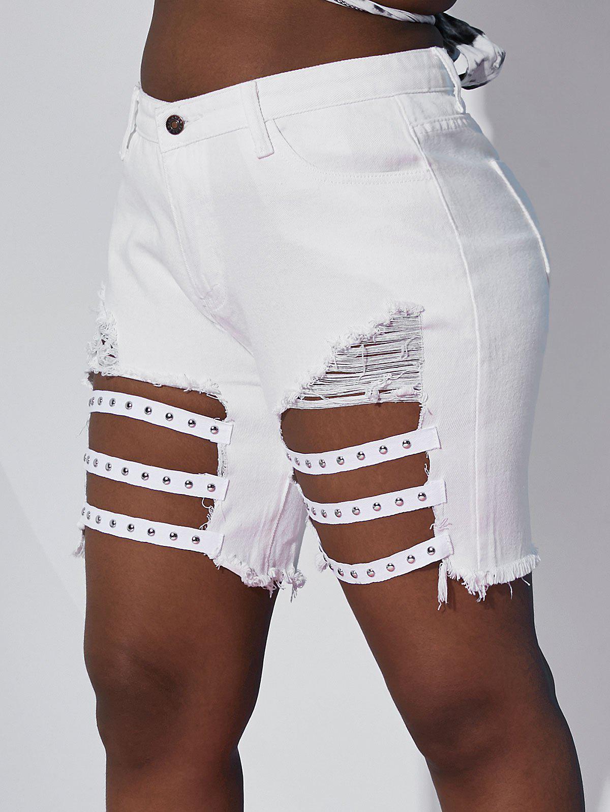 Destroyed Shredded Studded Plus Size Denim Shorts