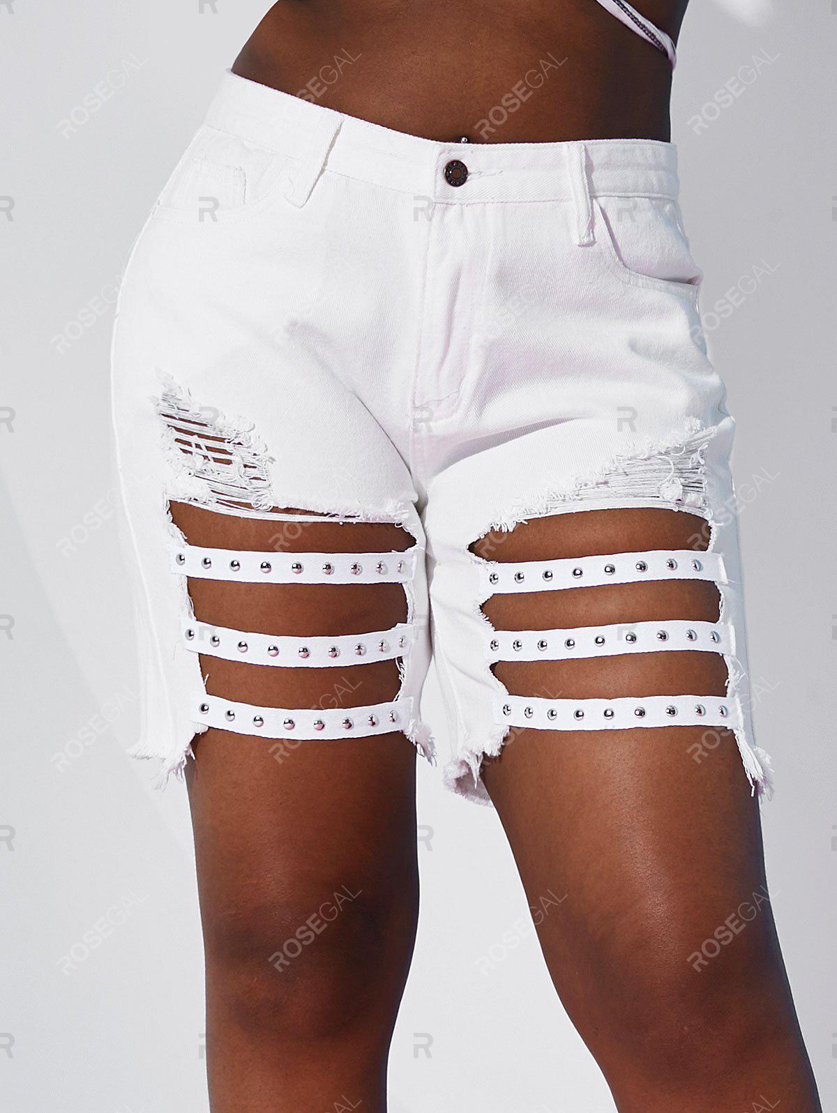 Destroyed Shredded Studded Plus Size Denim Shorts