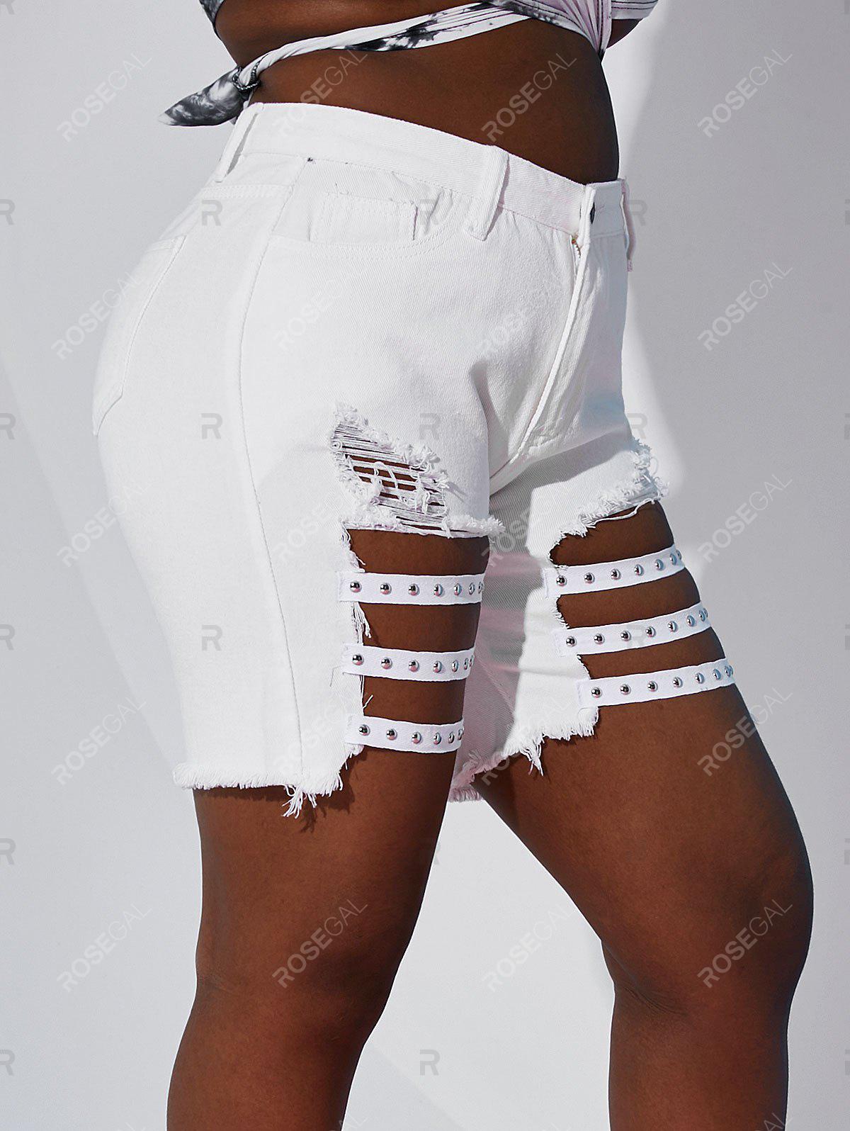 Destroyed Shredded Studded Plus Size Denim Shorts