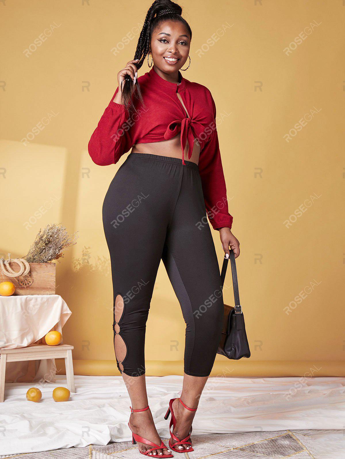 Plus Size O Ring Cutout Cropped Pants