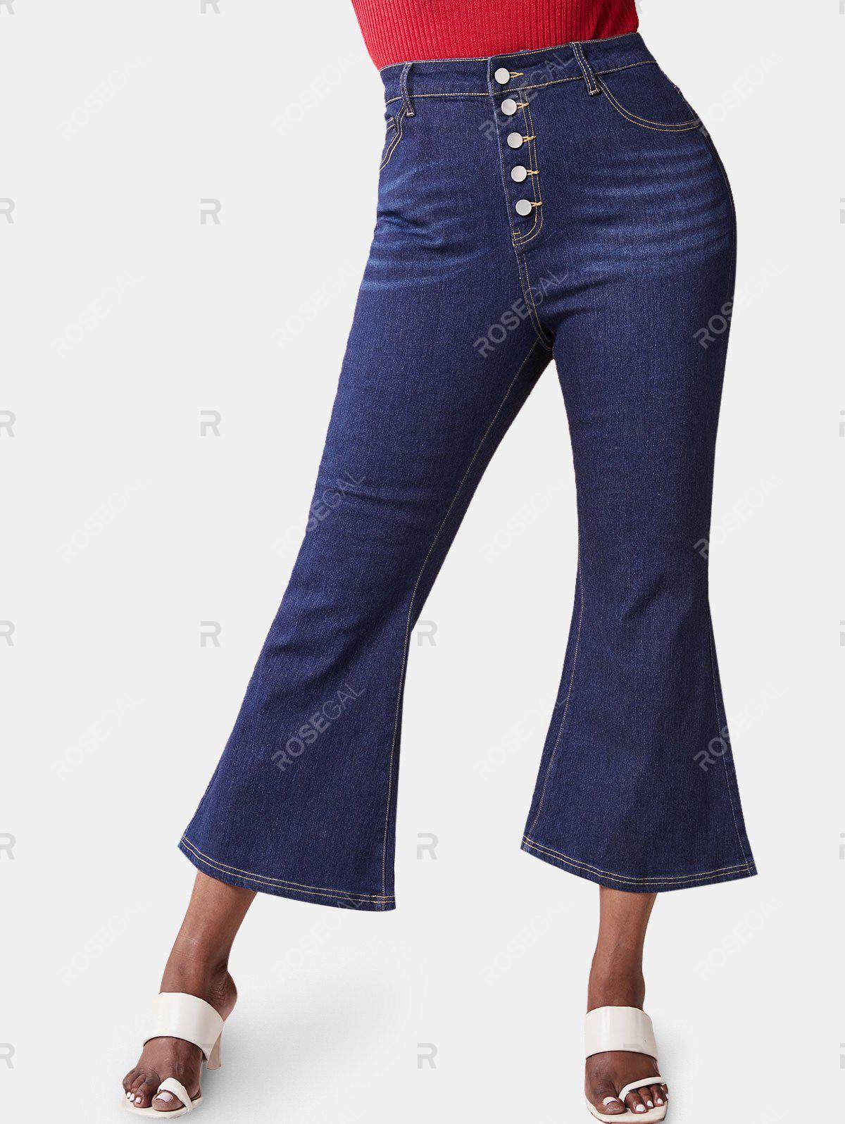 Plus Size Button Fly Flare Jeans