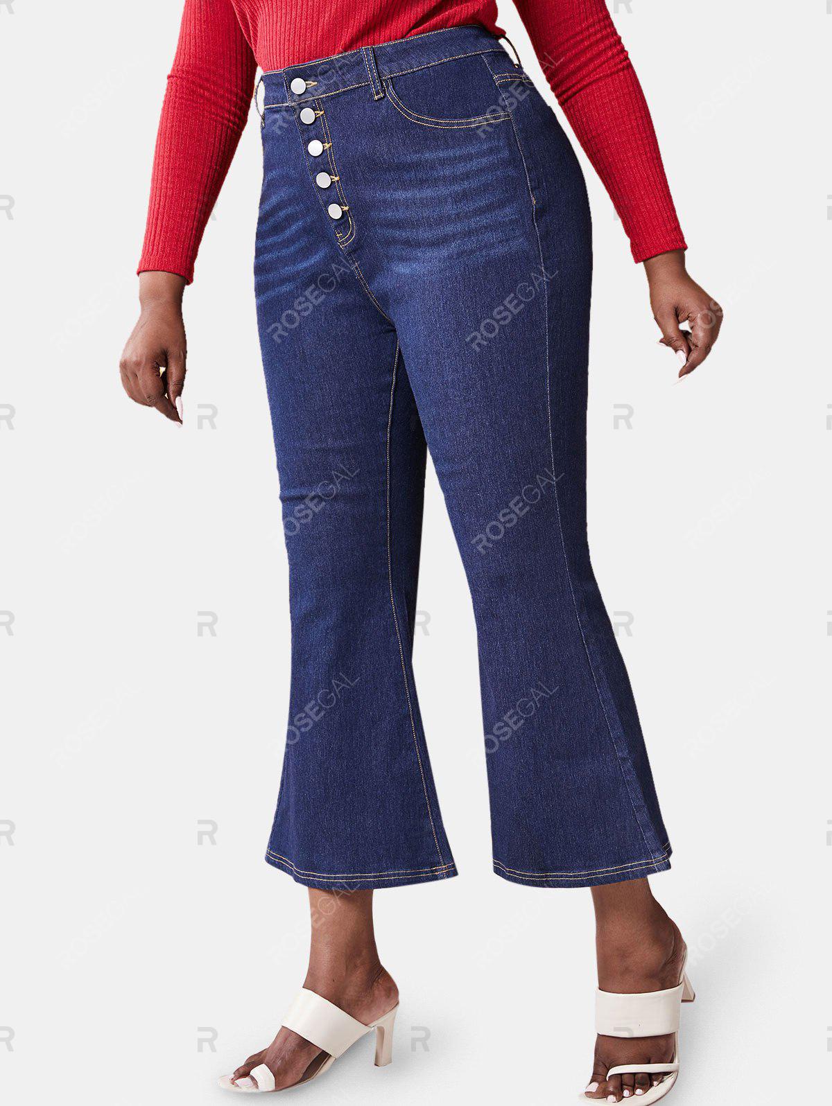 Plus Size Button Fly Flare Jeans