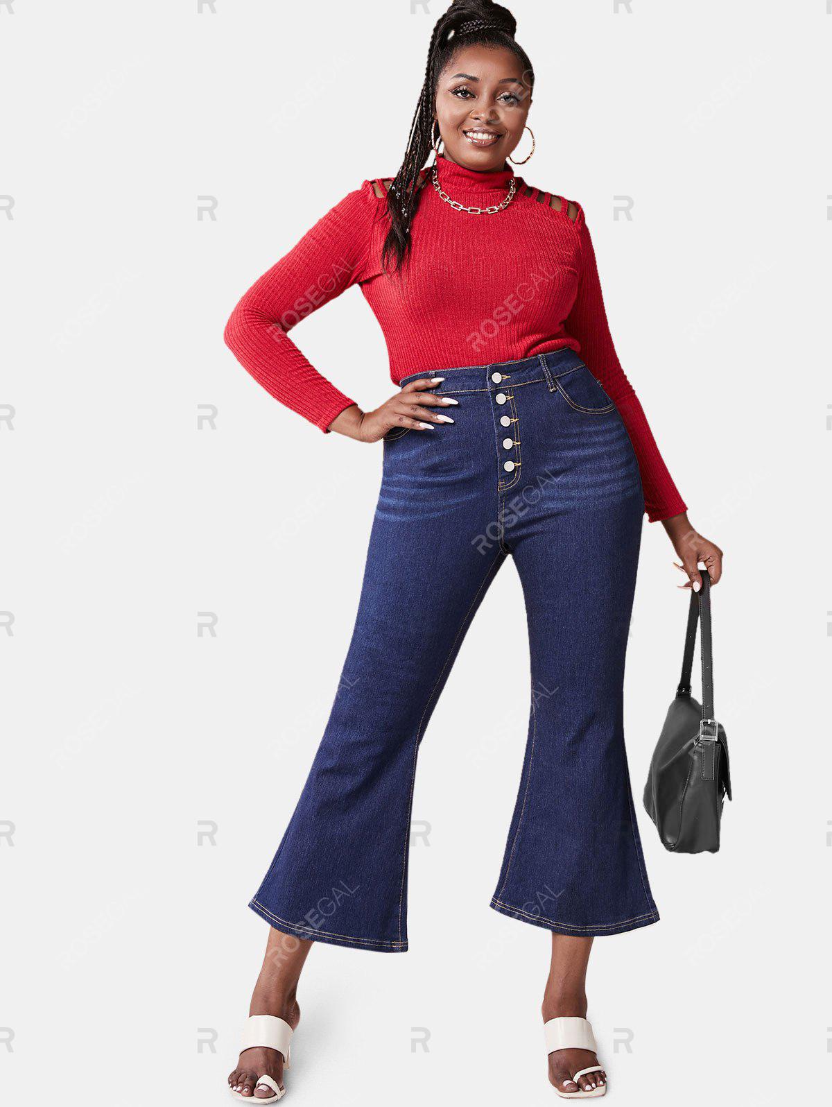 Plus Size Button Fly Flare Jeans