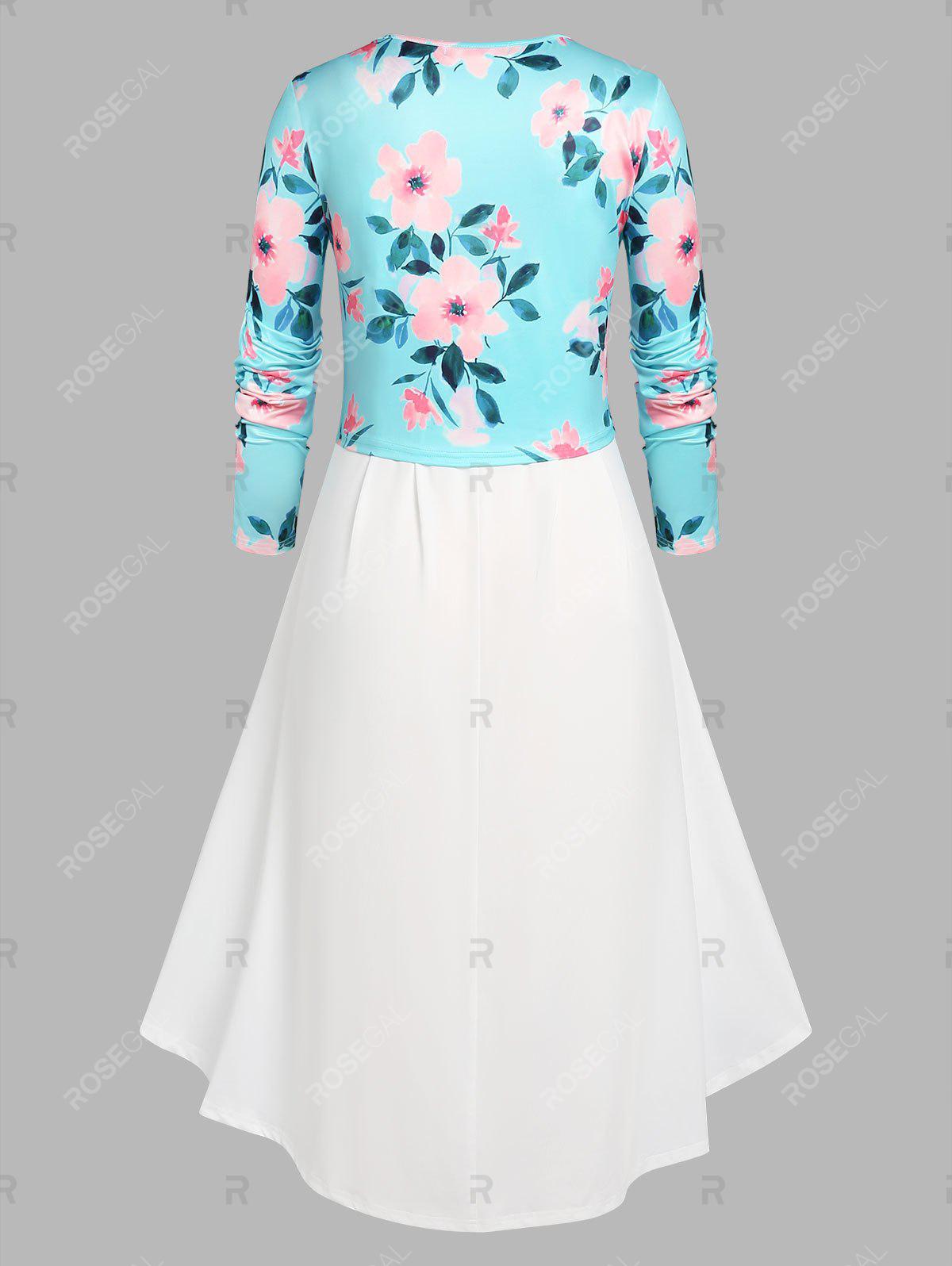 Plus Size Cinched Front Floral Top and Midi Dress Set