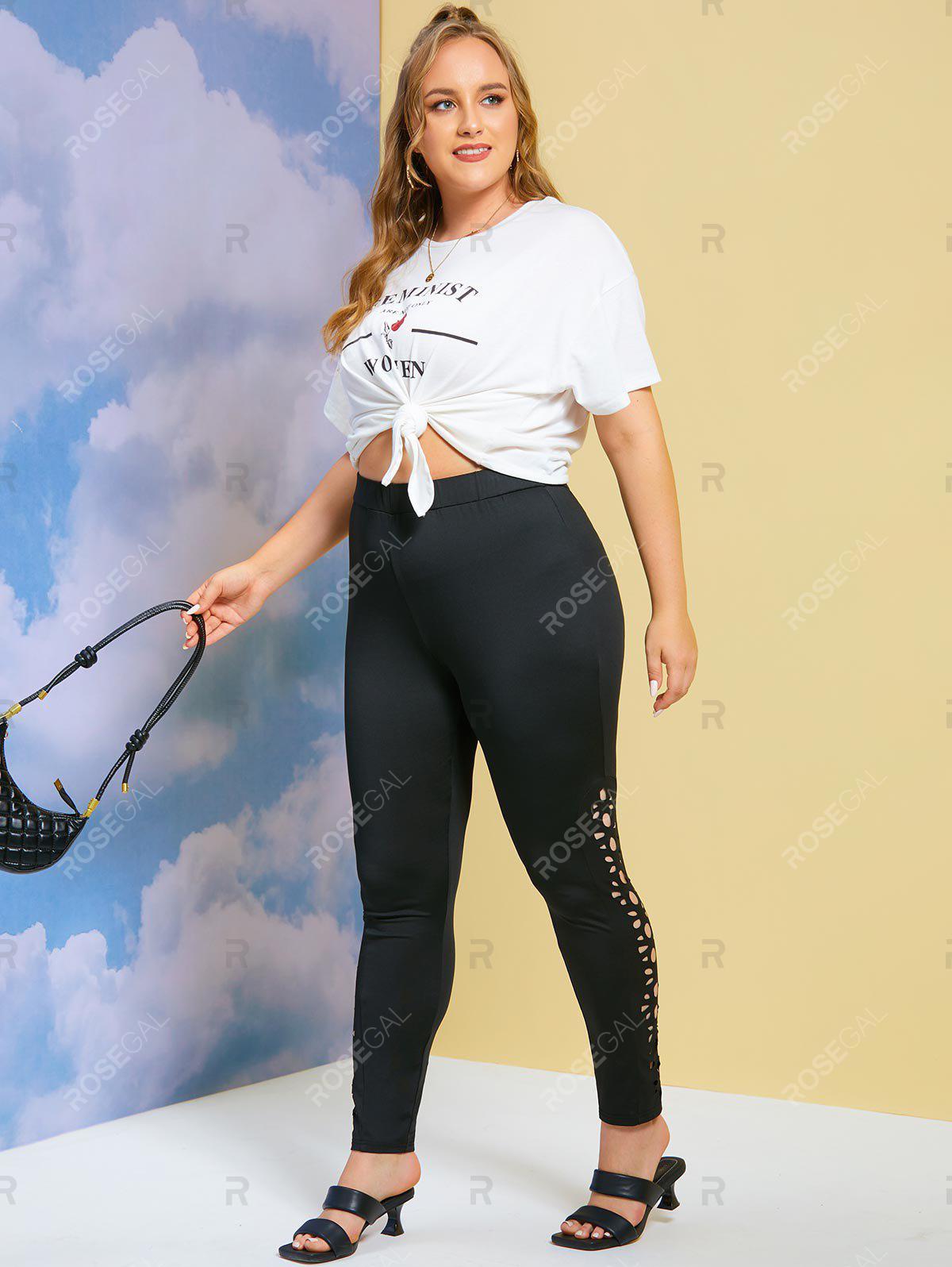 Plus Size Laser Floral Cut Out Leggings