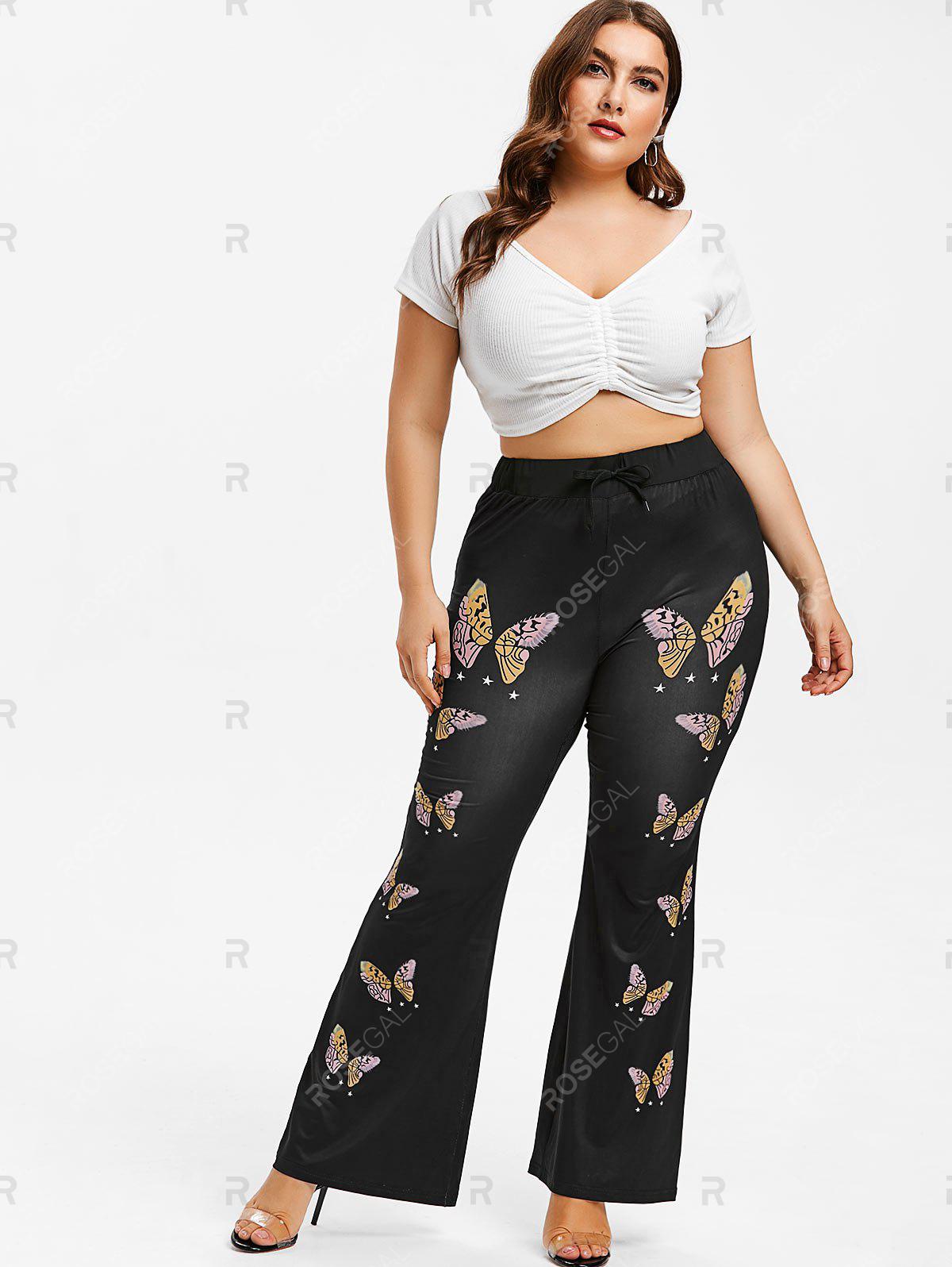 Butterfly Print Plus Size Flare Pants