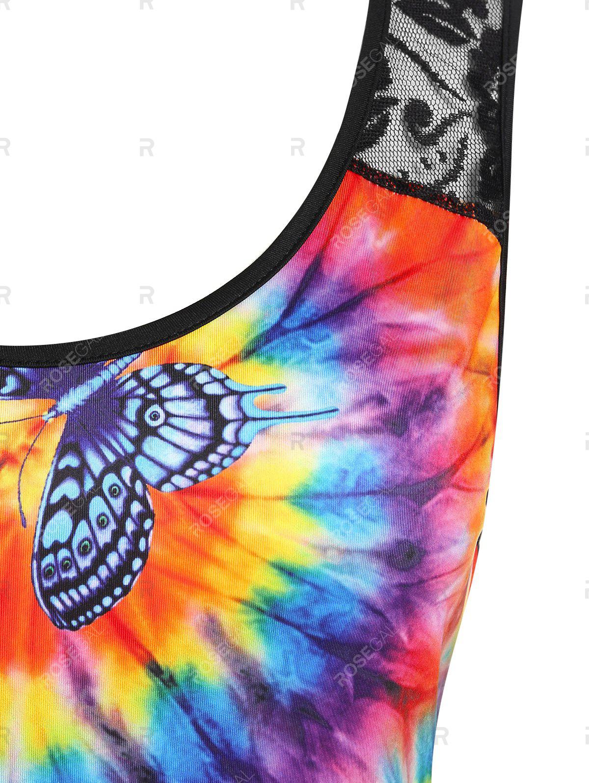 Plus Size Butterfly Print Tie Dye Handkerchief Midi Dress