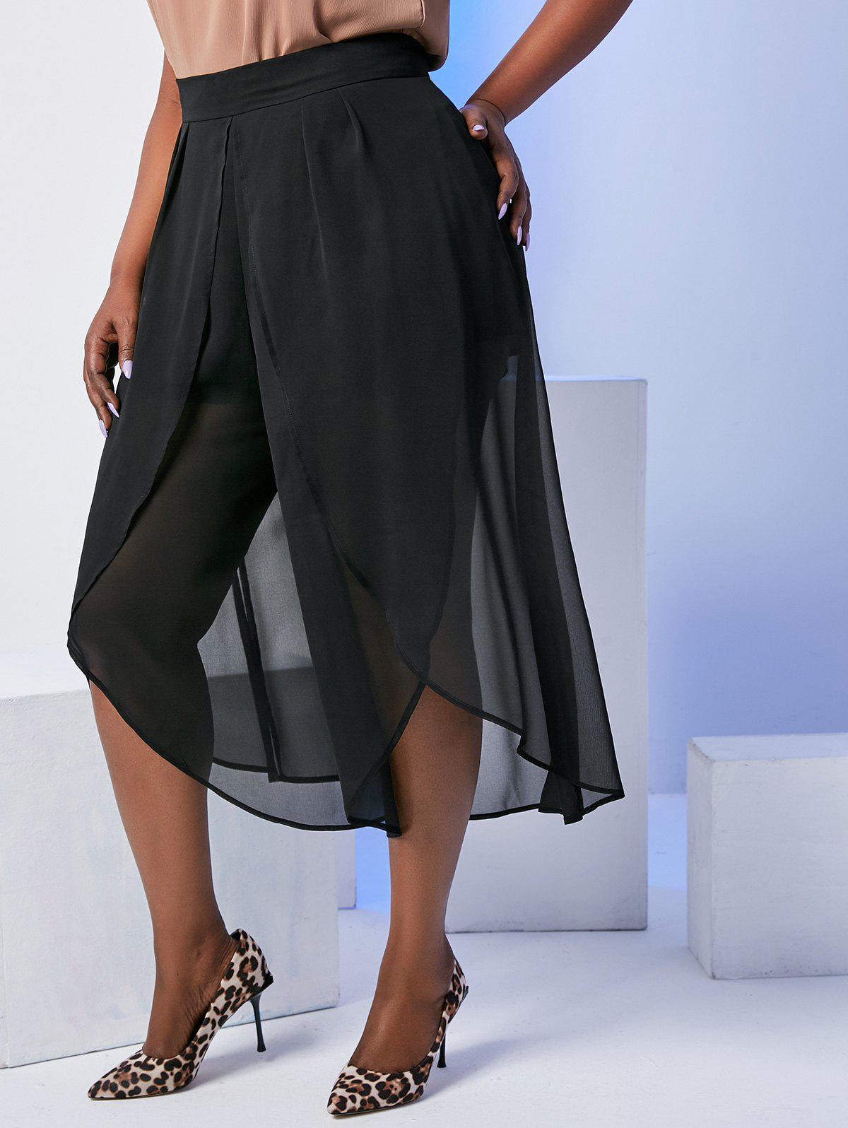 Plus Size Chiffon Overlap Wide Leg Culotte Pants