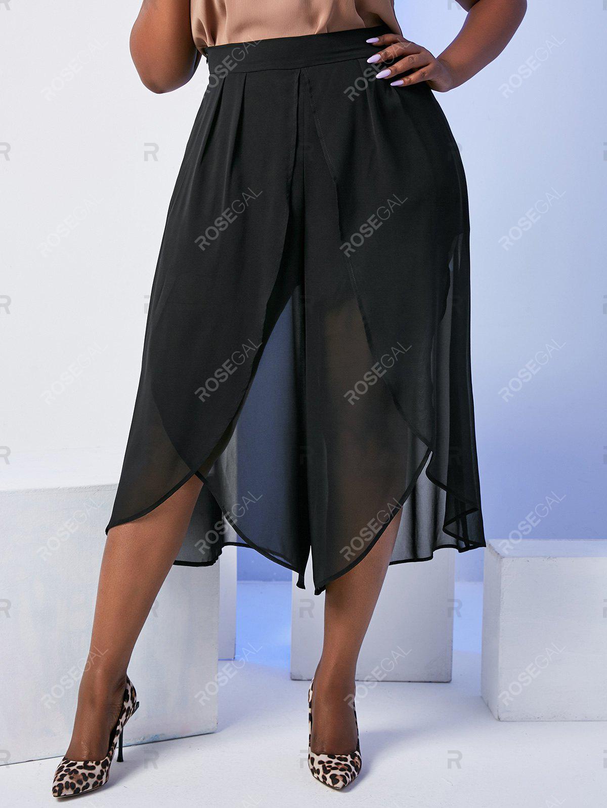 Plus Size Chiffon Overlap Wide Leg Culotte Pants