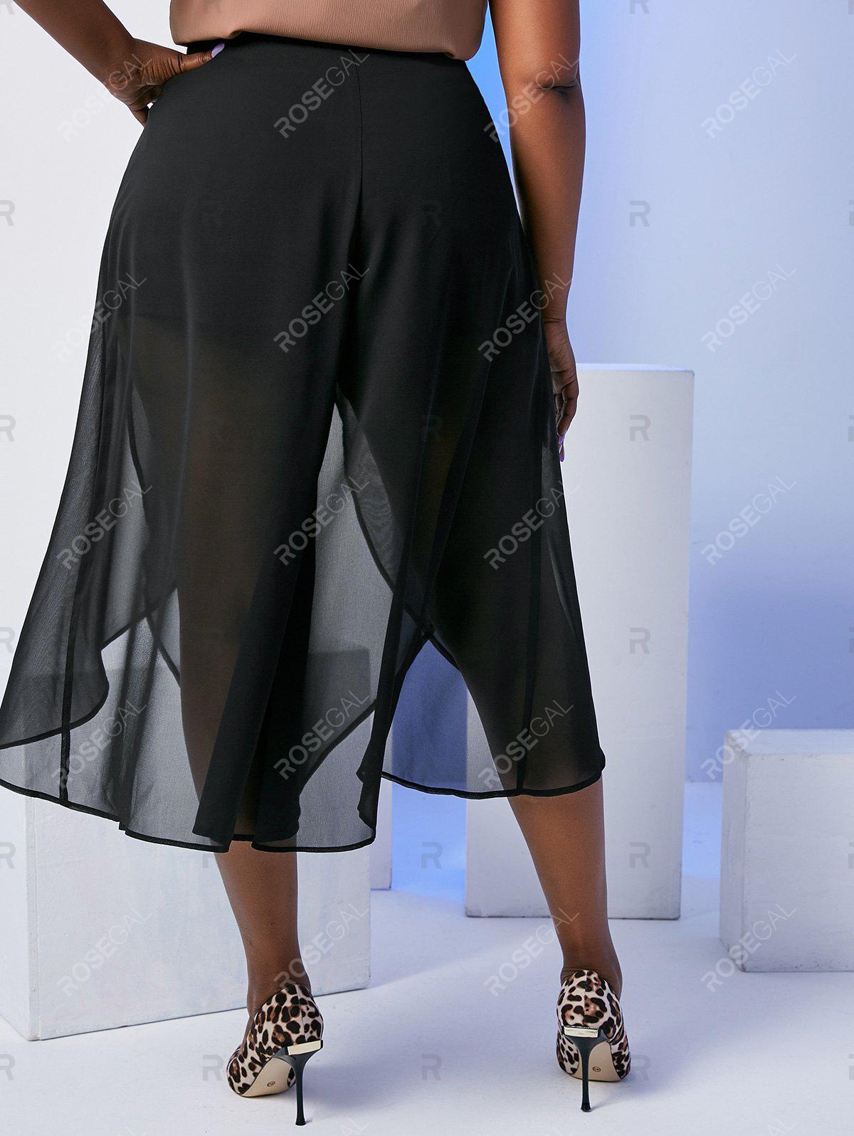 Plus Size Chiffon Overlap Wide Leg Culotte Pants