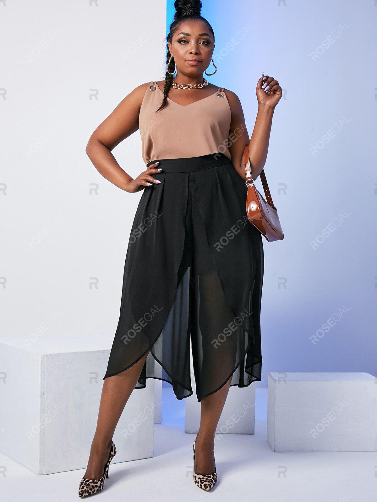 Plus Size Chiffon Overlap Wide Leg Culotte Pants