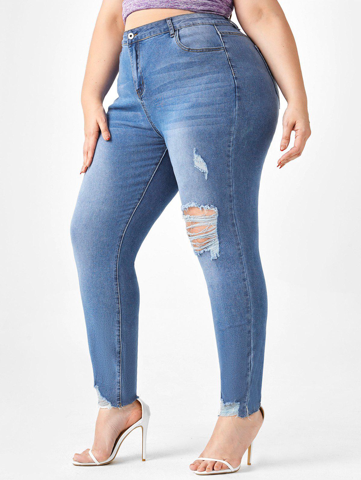 Plus Size Ribbed Destroyed Frayed Hem Jeans