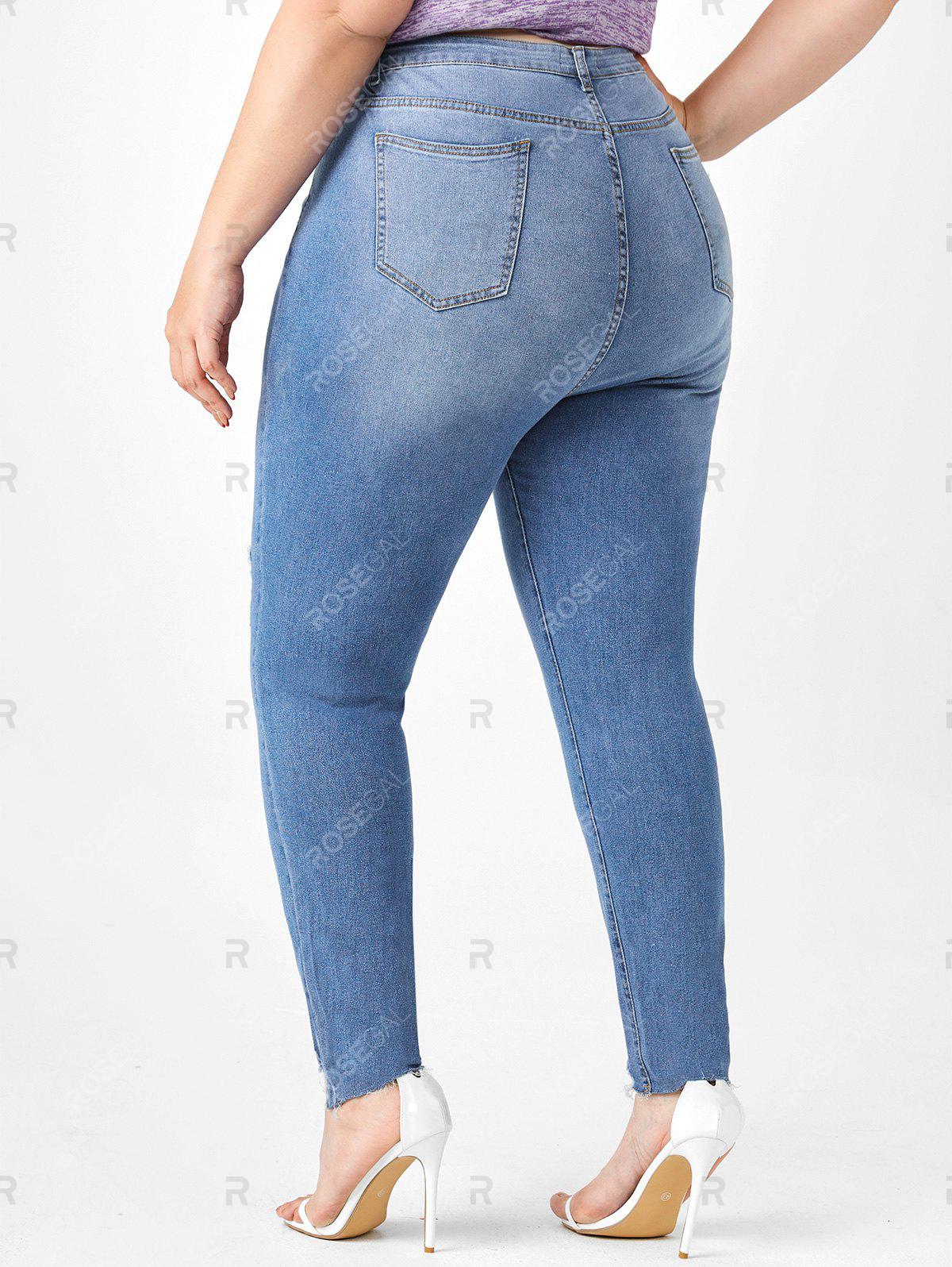 Plus Size Ribbed Destroyed Frayed Hem Jeans