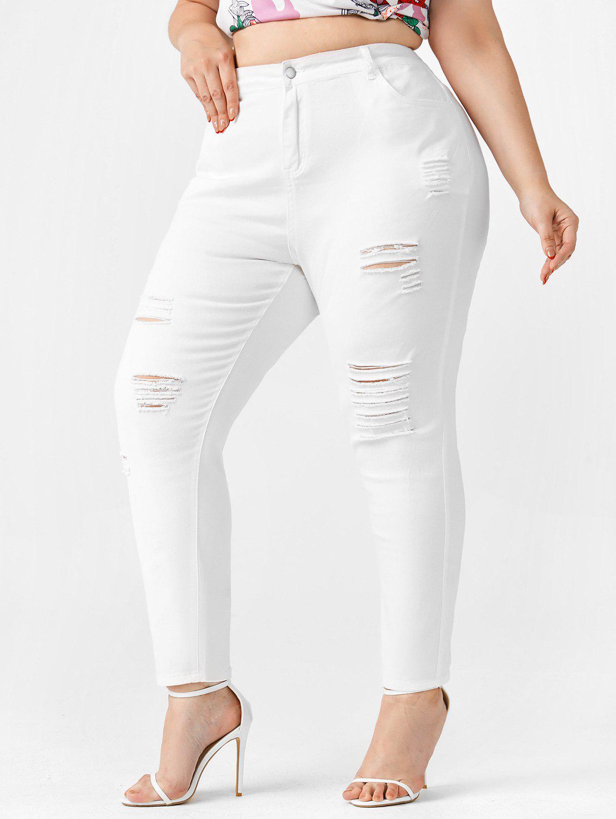 Plus Size High Waist Distressed Ripped Jeans