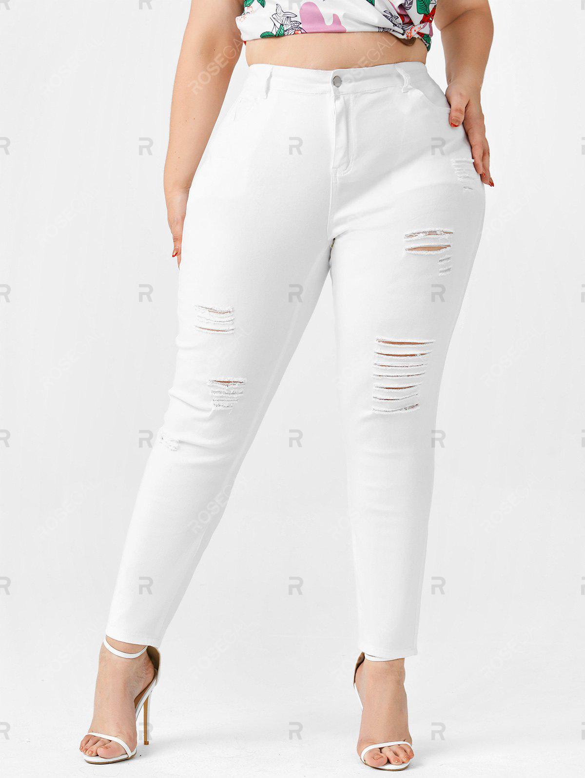 Plus Size High Waist Distressed Ripped Jeans