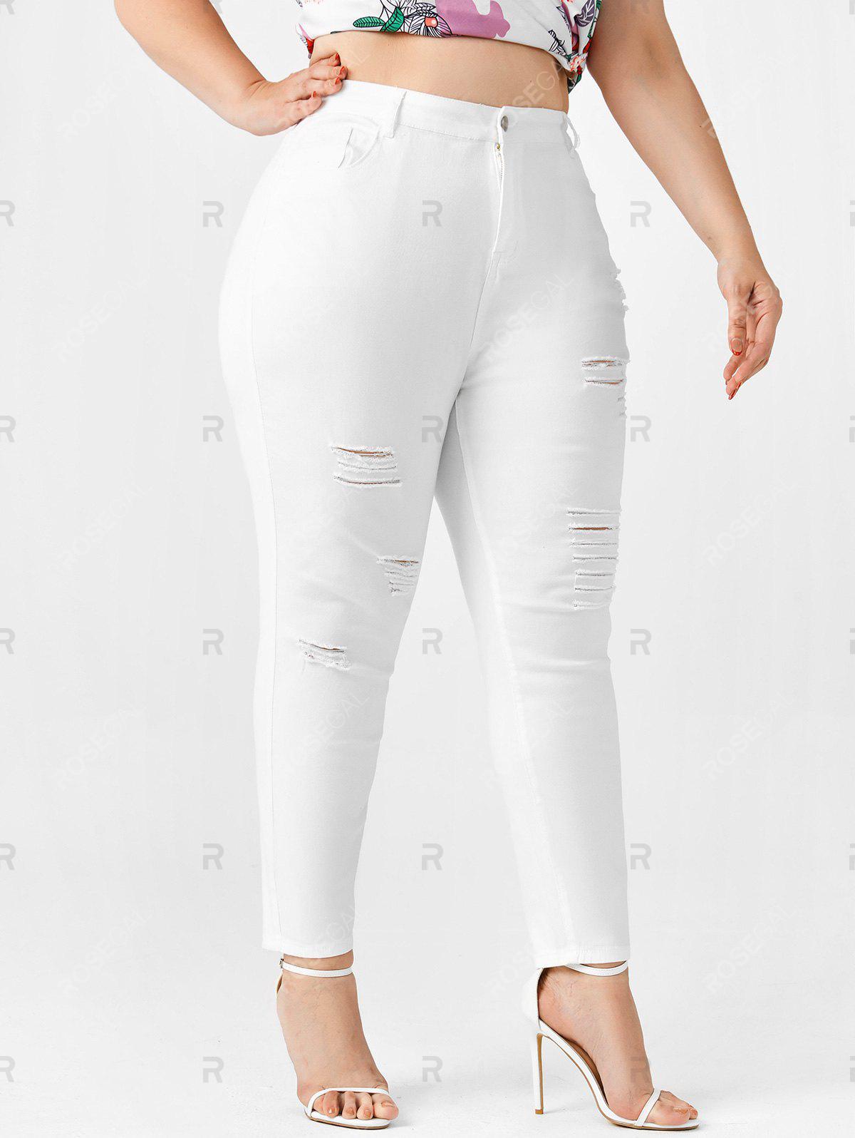 Plus Size High Waist Distressed Ripped Jeans