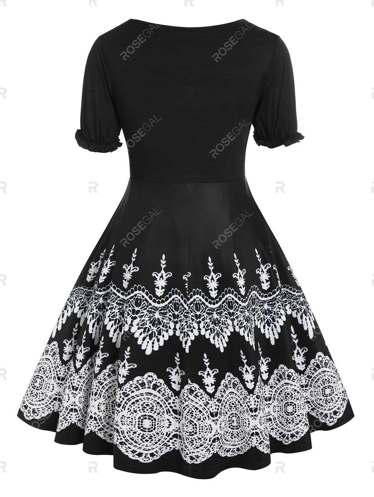 Plus Size Tribal Print Bowknot Flare 50s Dress