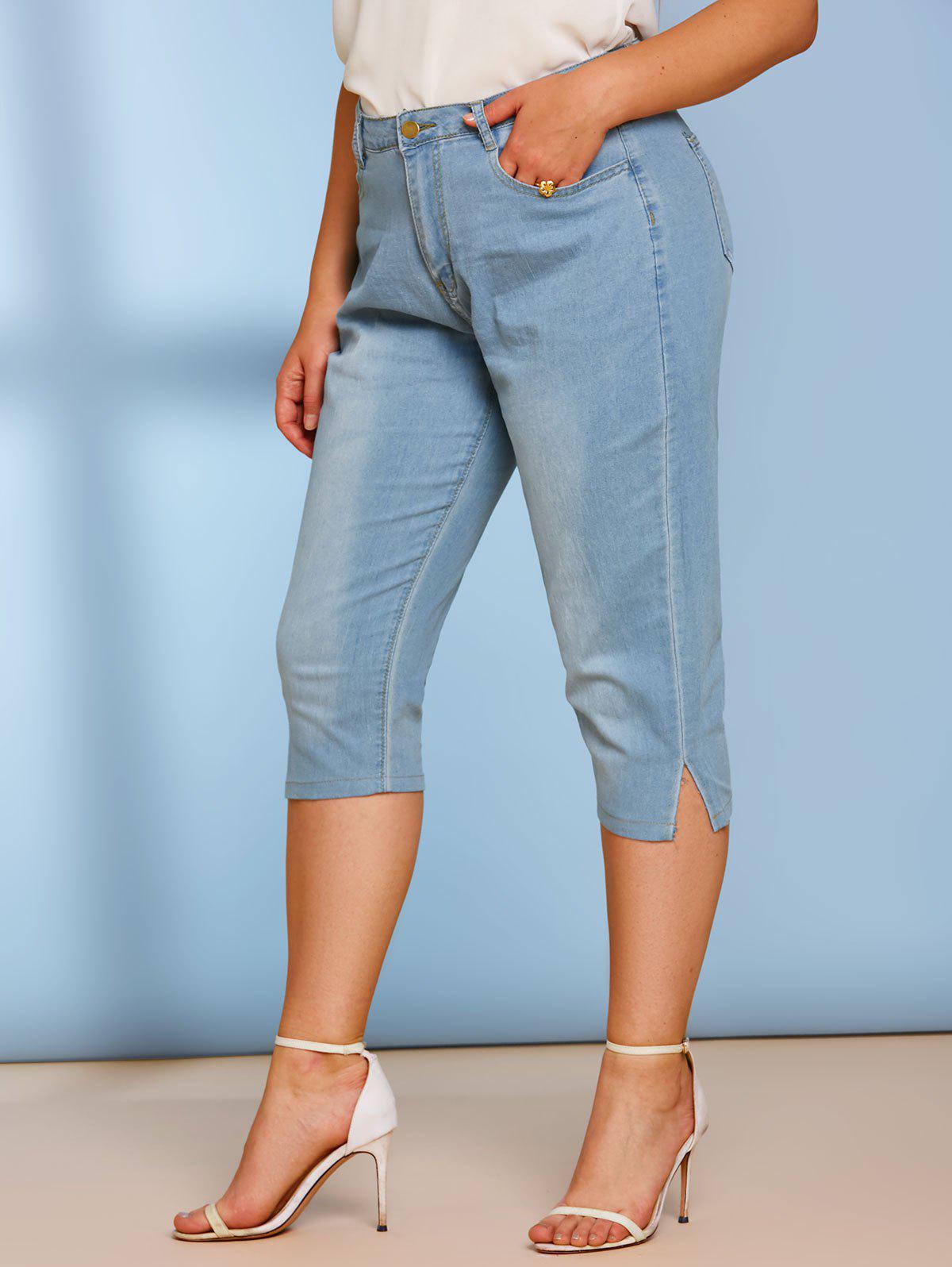 Mid Rise Plain Skinny Plus Size Capri Jeans