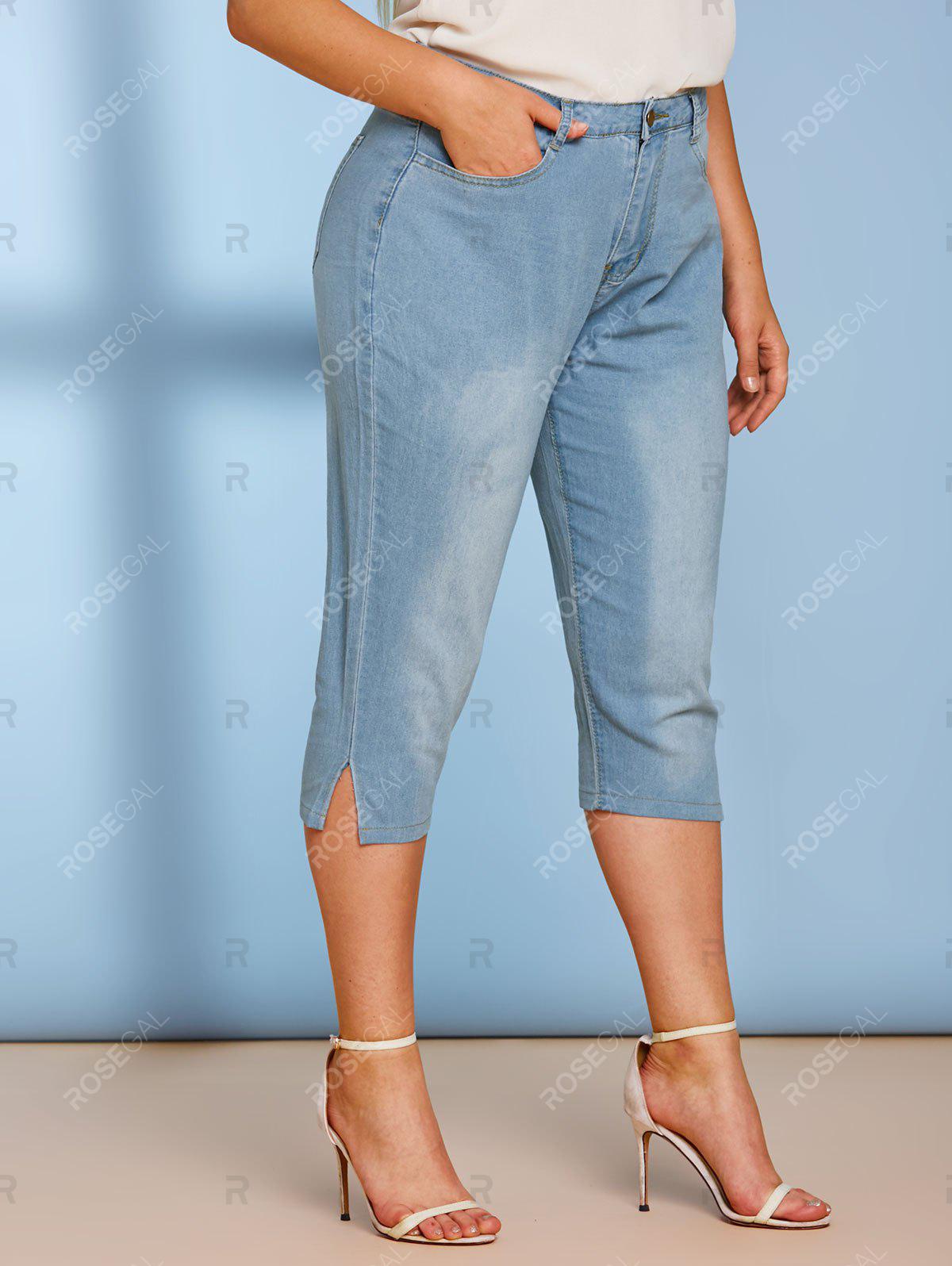 Mid Rise Plain Skinny Plus Size Capri Jeans