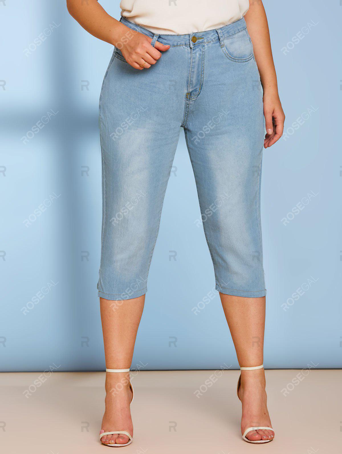 Mid Rise Plain Skinny Plus Size Capri Jeans