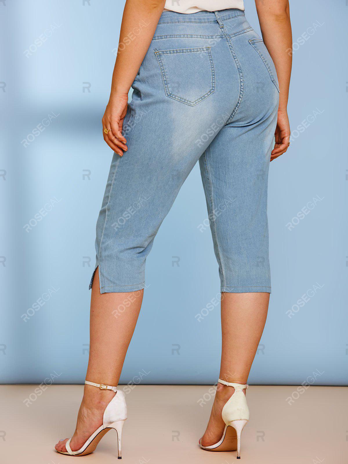 Mid Rise Plain Skinny Plus Size Capri Jeans