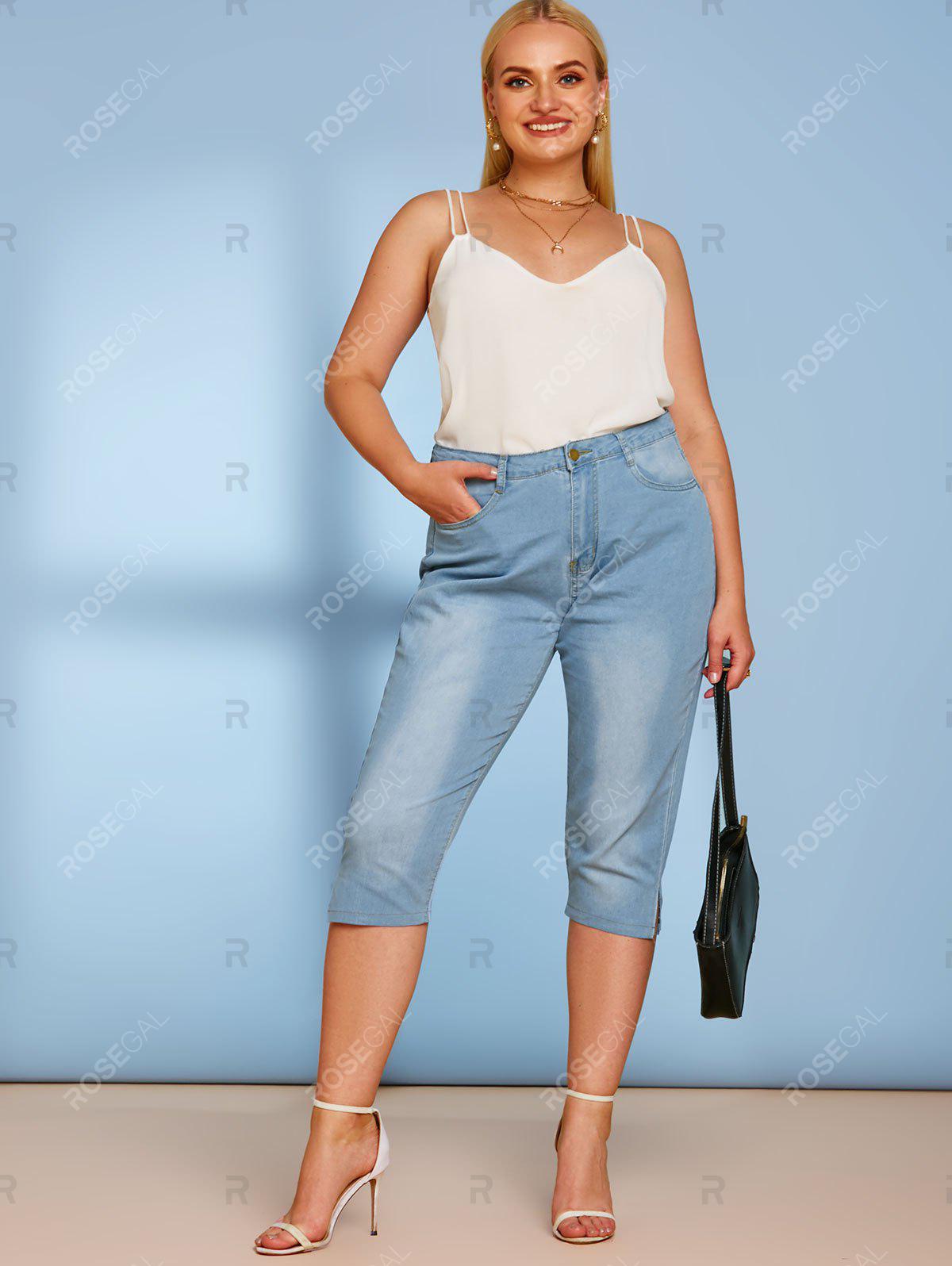 Mid Rise Plain Skinny Plus Size Capri Jeans