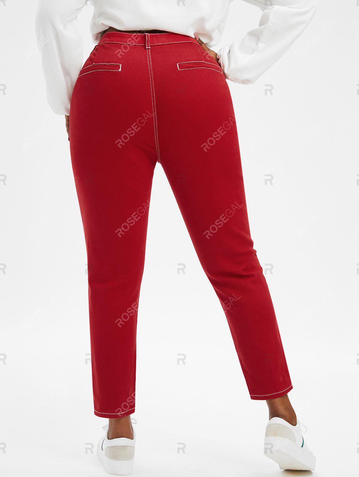 Topstitching Zippered Front Plus Size Skinny Jeans