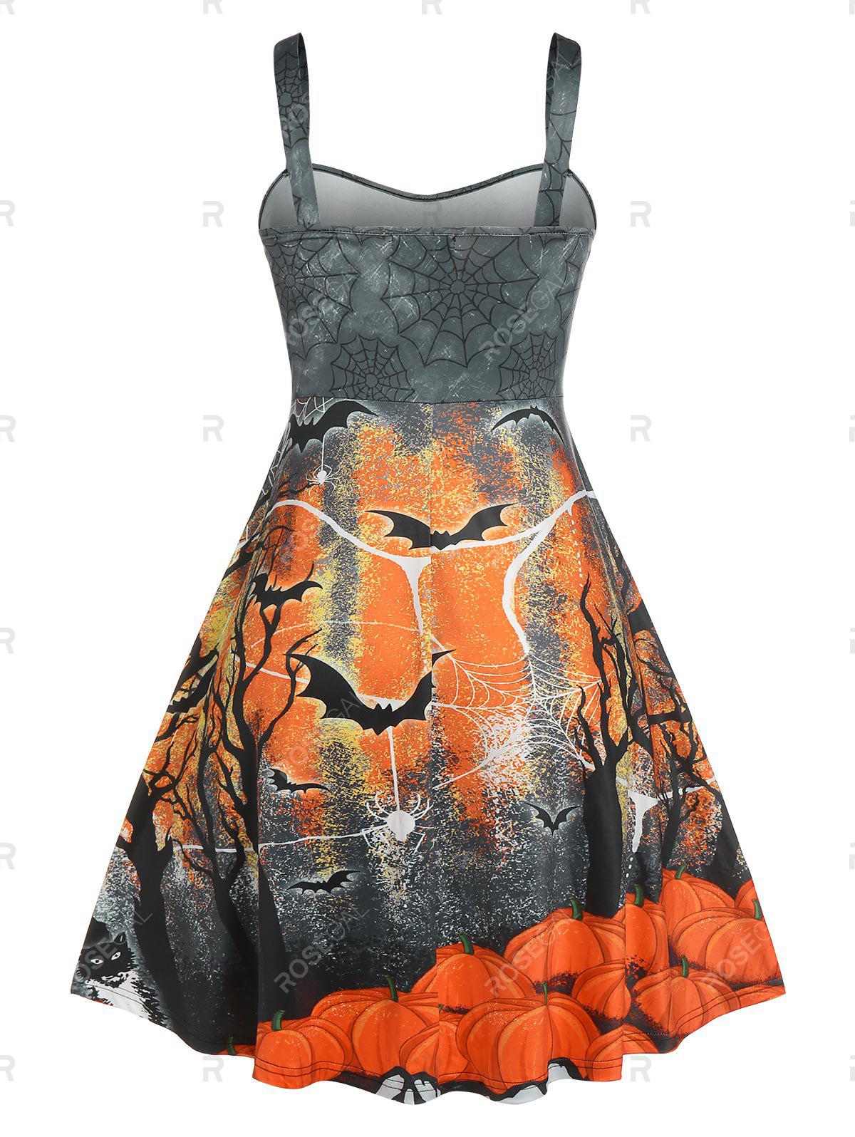 Halloween Spider Web Bat Pumpkin Plus Size Dress