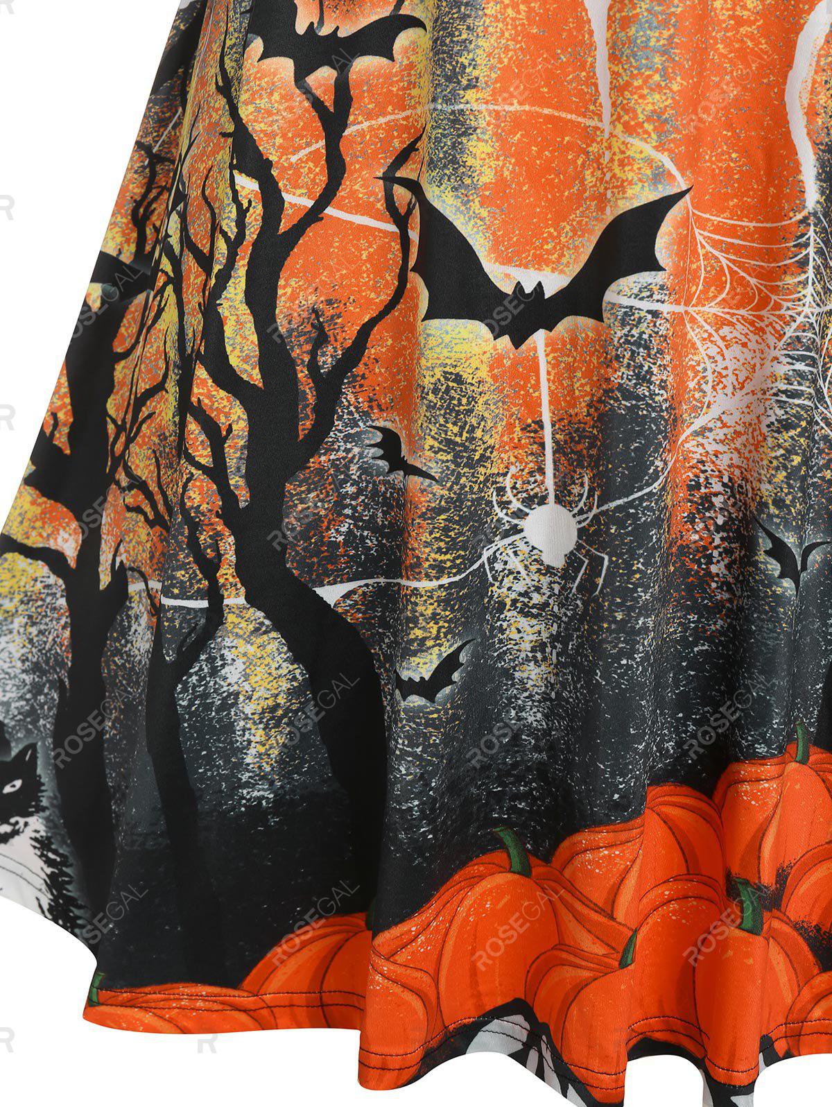 Halloween Spider Web Bat Pumpkin Plus Size Dress