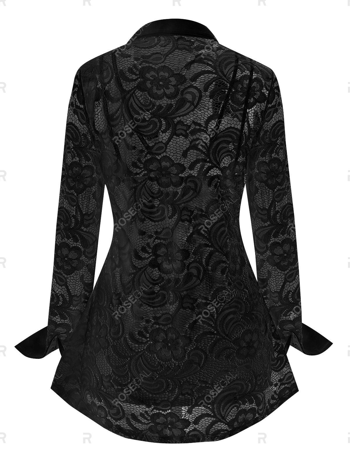 Plus Size Lace Flower Sheer Blouse with Cami Top Set