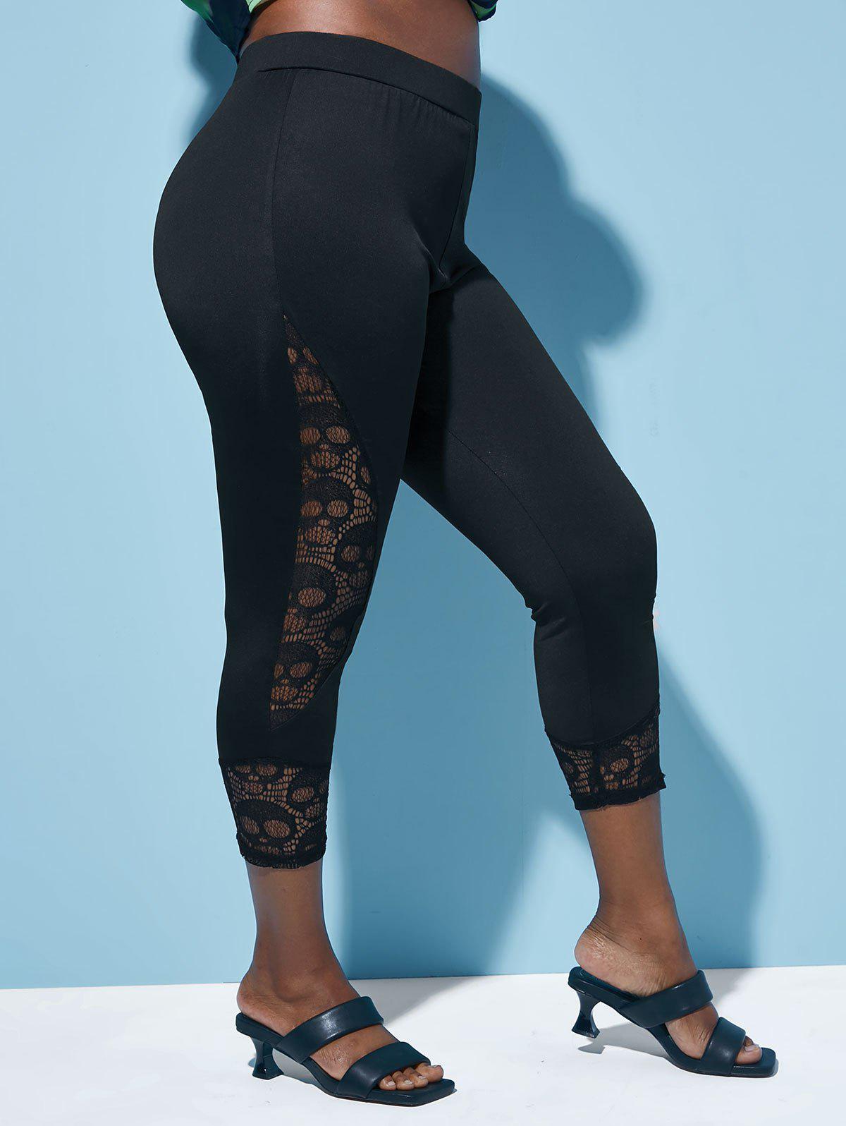 Plus Size Lace Panel Capri High Waisted Leggings