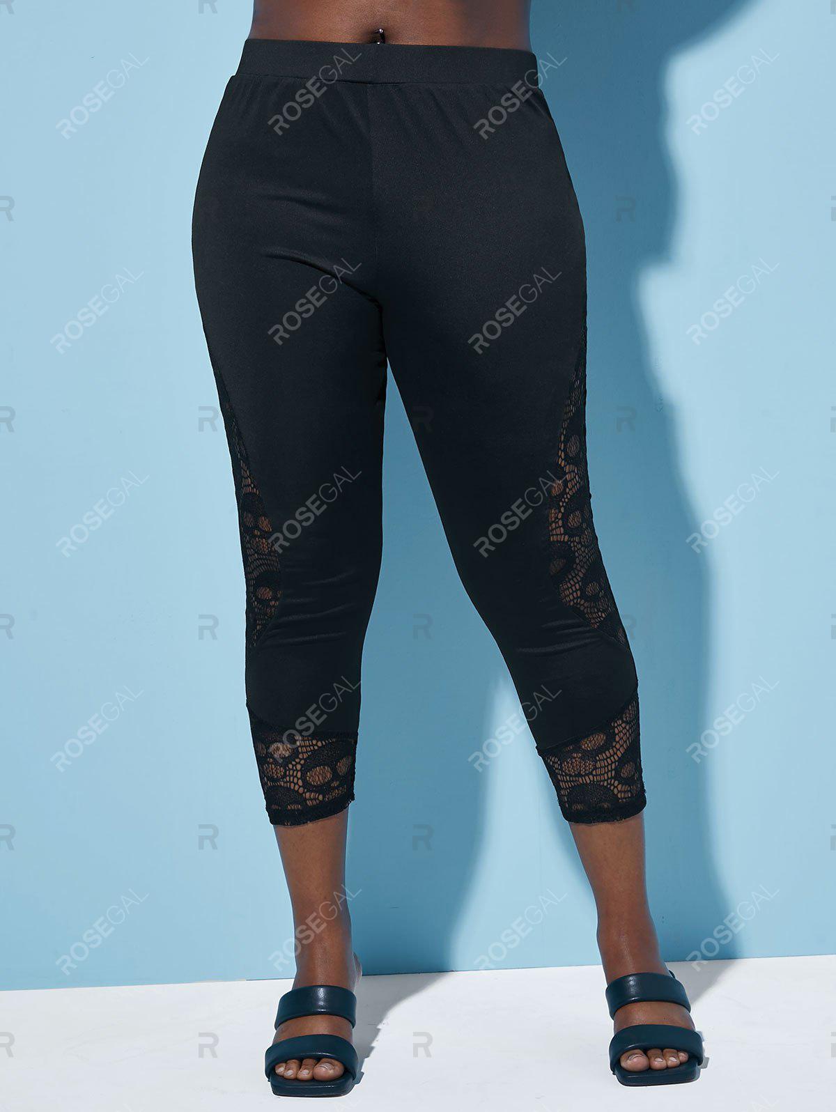 Plus Size Lace Panel Capri High Waisted Leggings