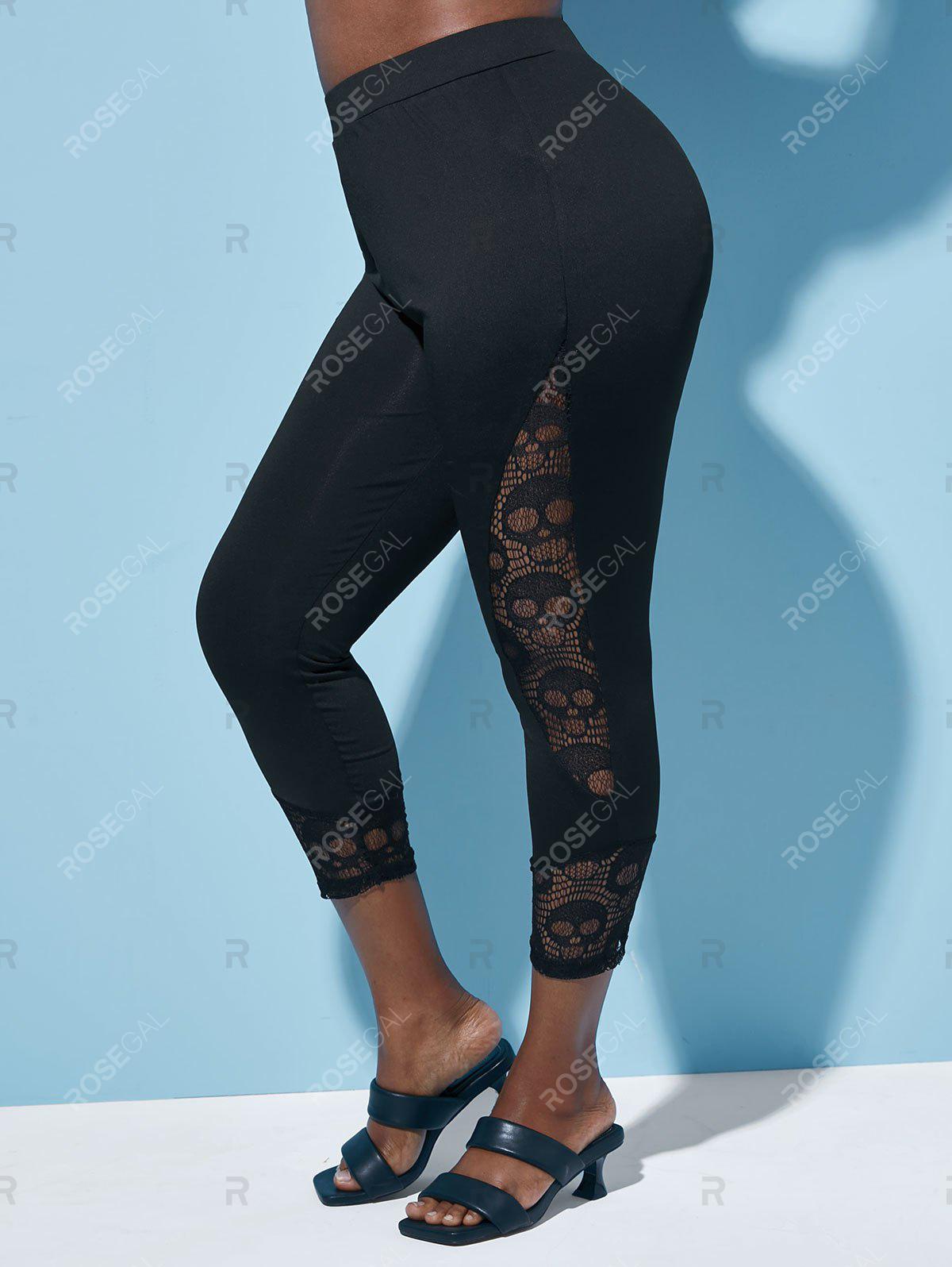 Plus Size Lace Panel Capri High Waisted Leggings