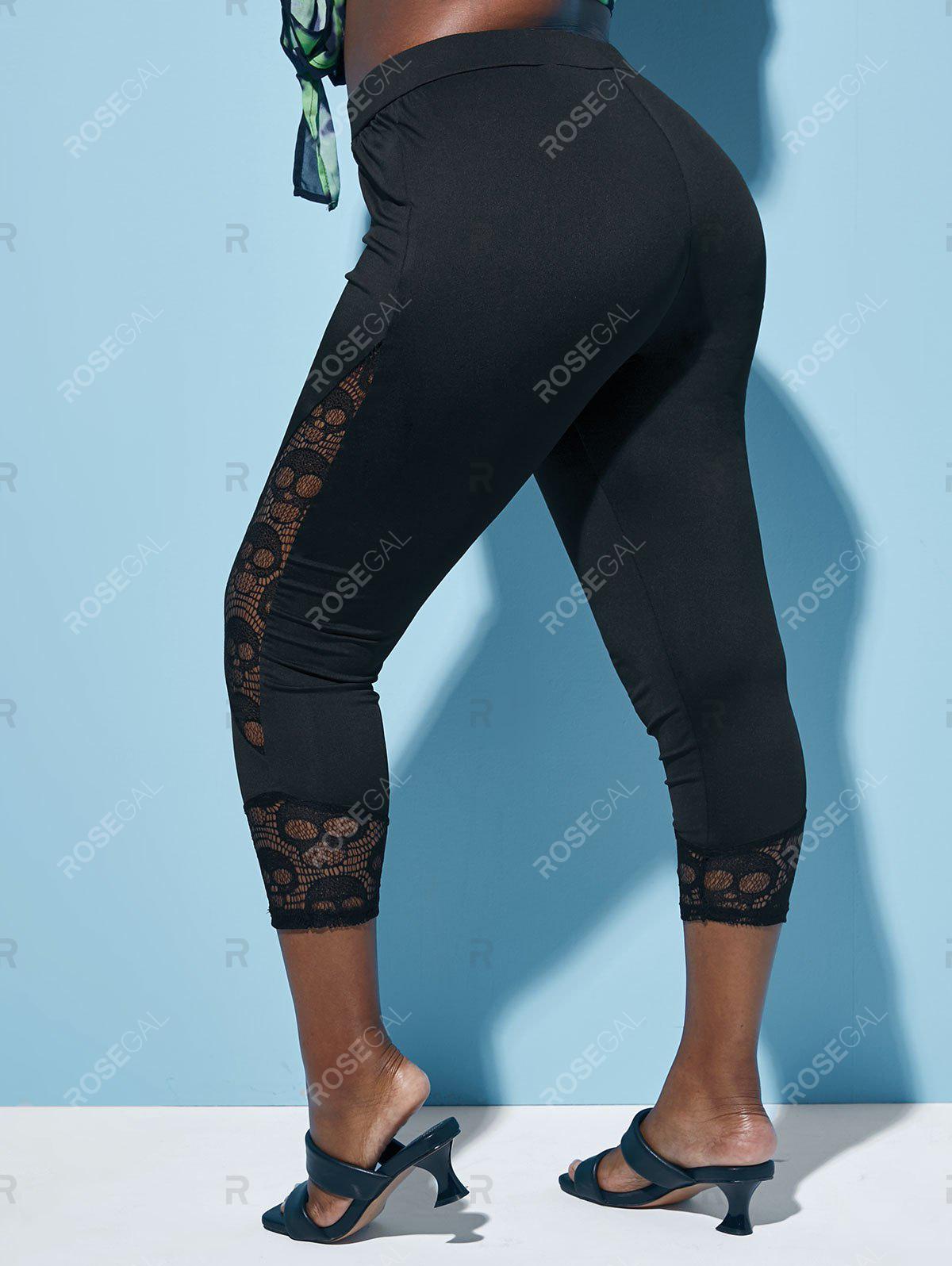 Plus Size Lace Panel Capri High Waisted Leggings