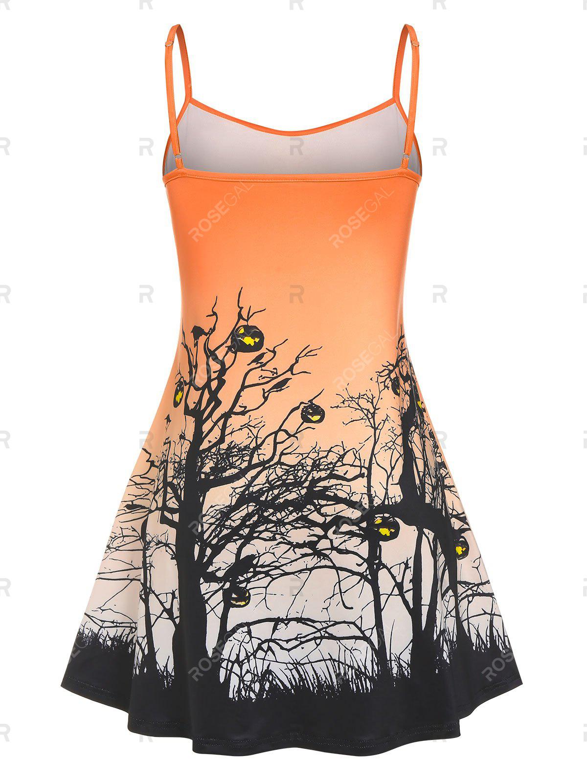 Plus Size Tree Pumpkin Face Print Halloween Dress