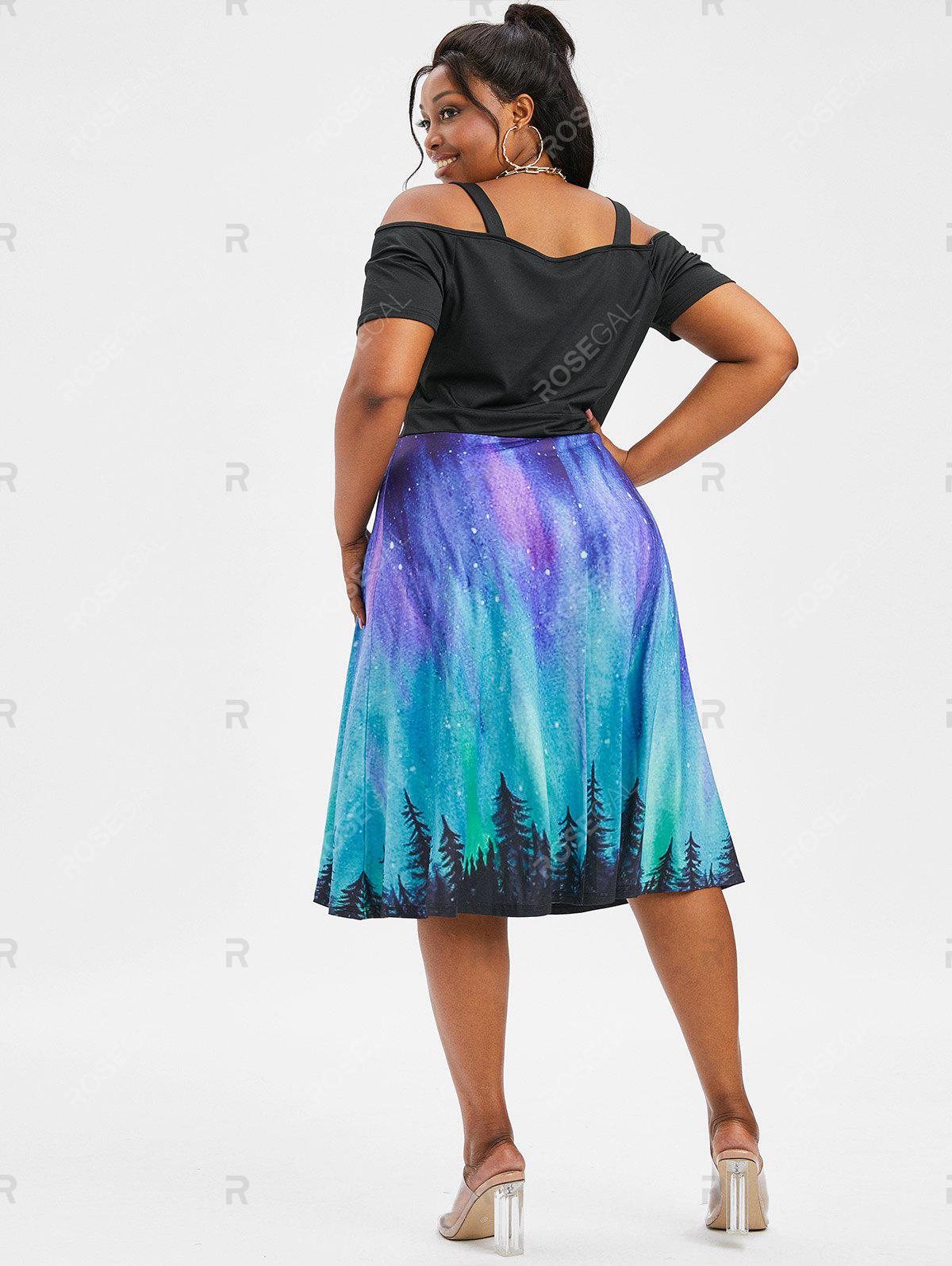 Galaxy Print Cold Shoulder Surplice Dress