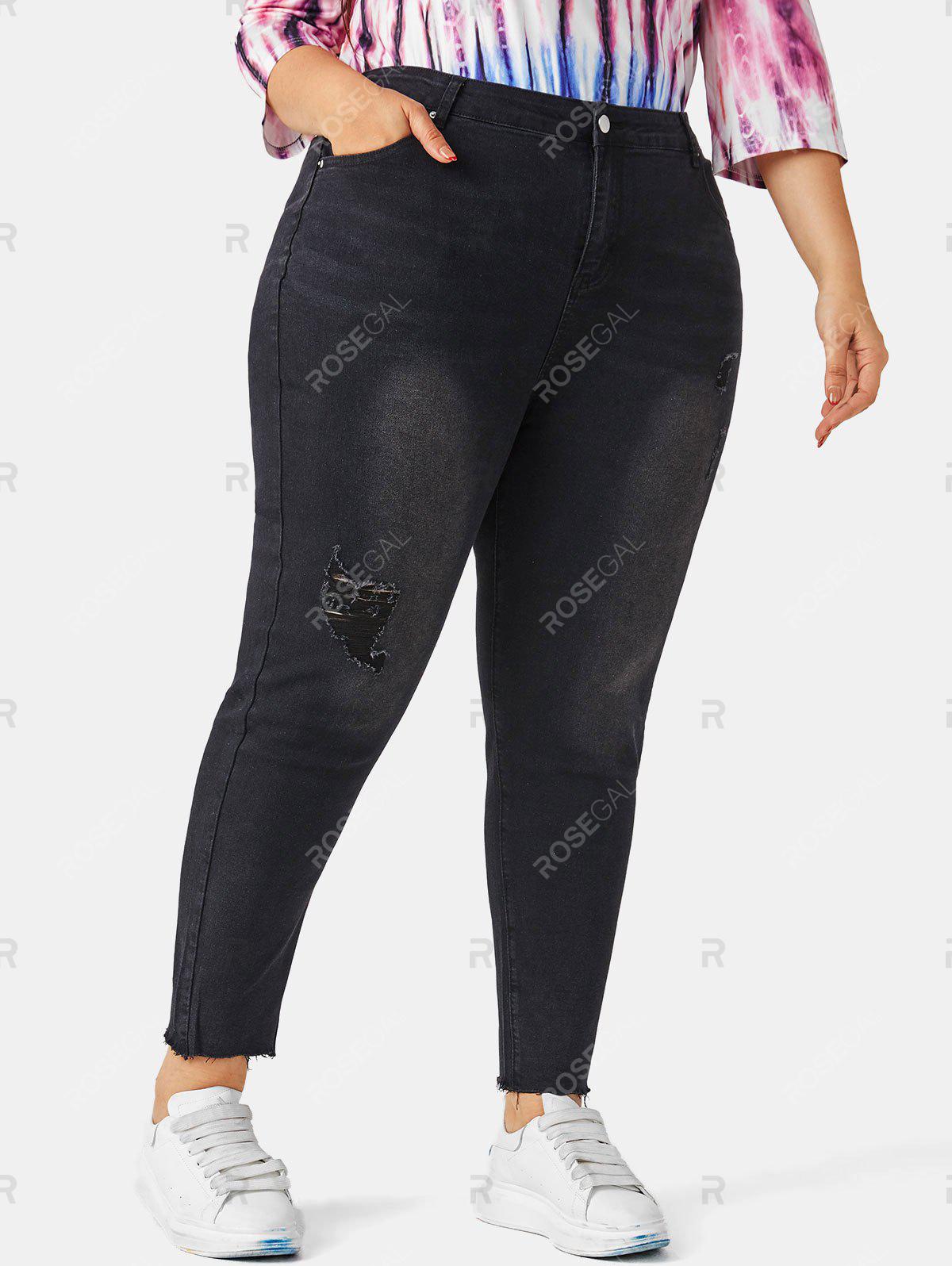 Plus Size Ripped Frayed Hem jeans