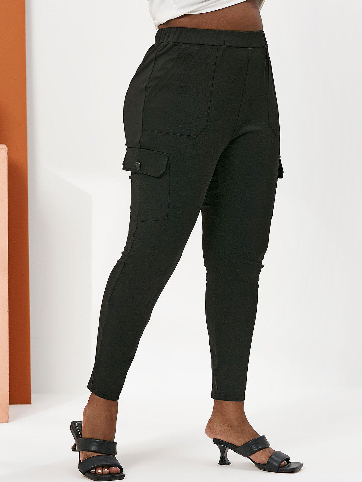 Plus Size Flap Pocket High Waisted Pants