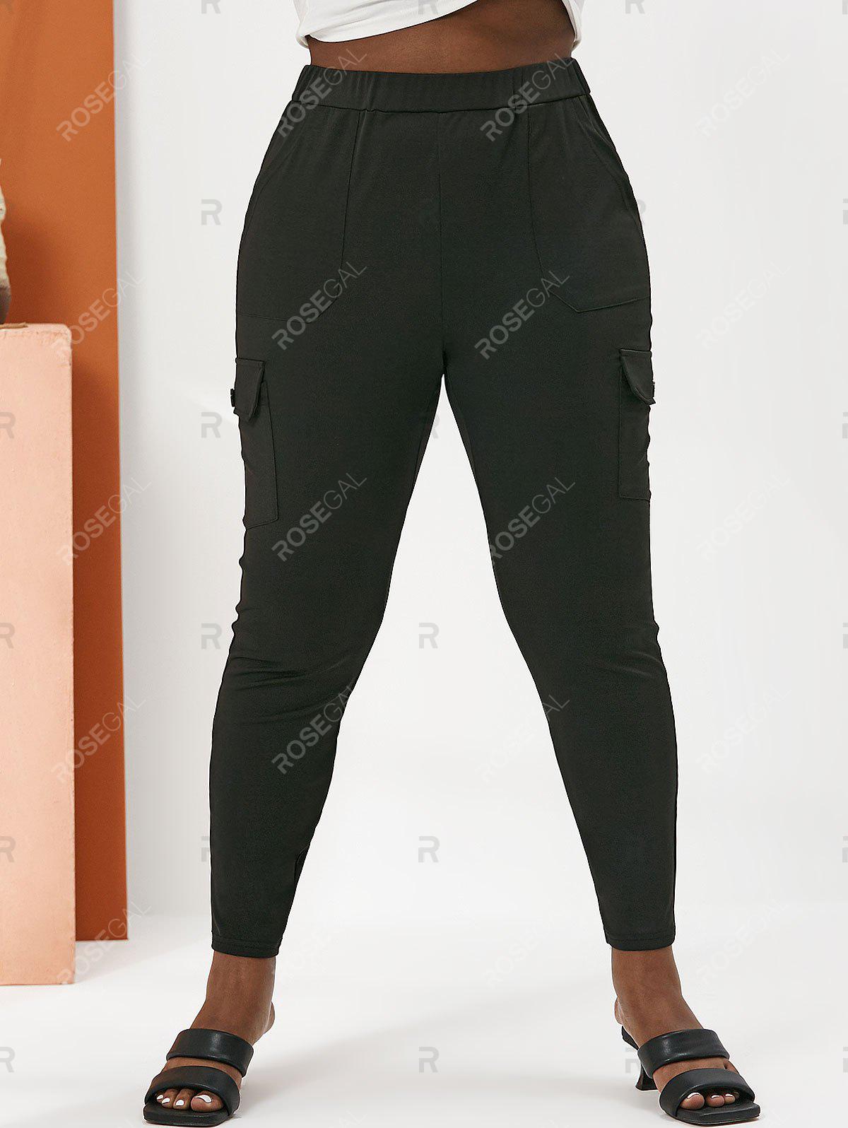 Plus Size Flap Pocket High Waisted Pants