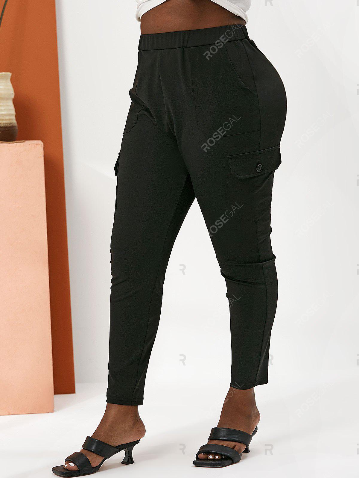 Plus Size Flap Pocket High Waisted Pants