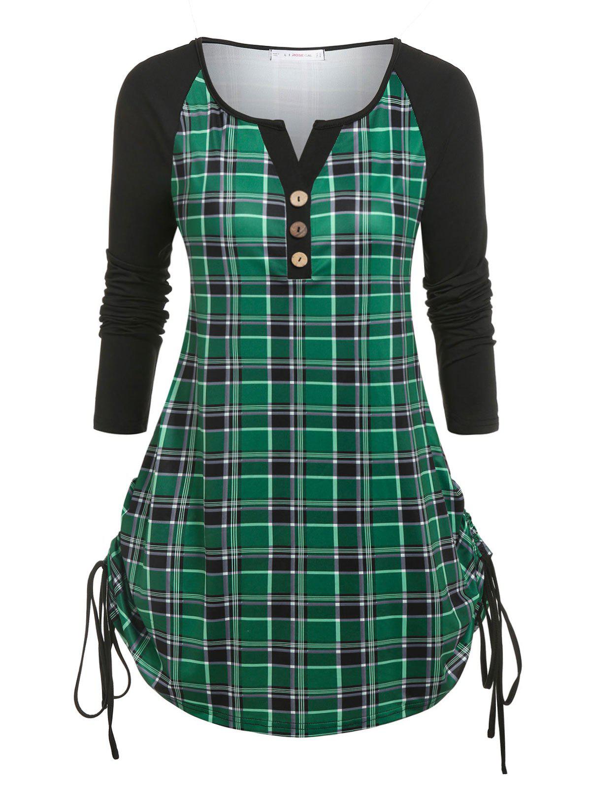 Plus Size Cinched Plaid T-shirt