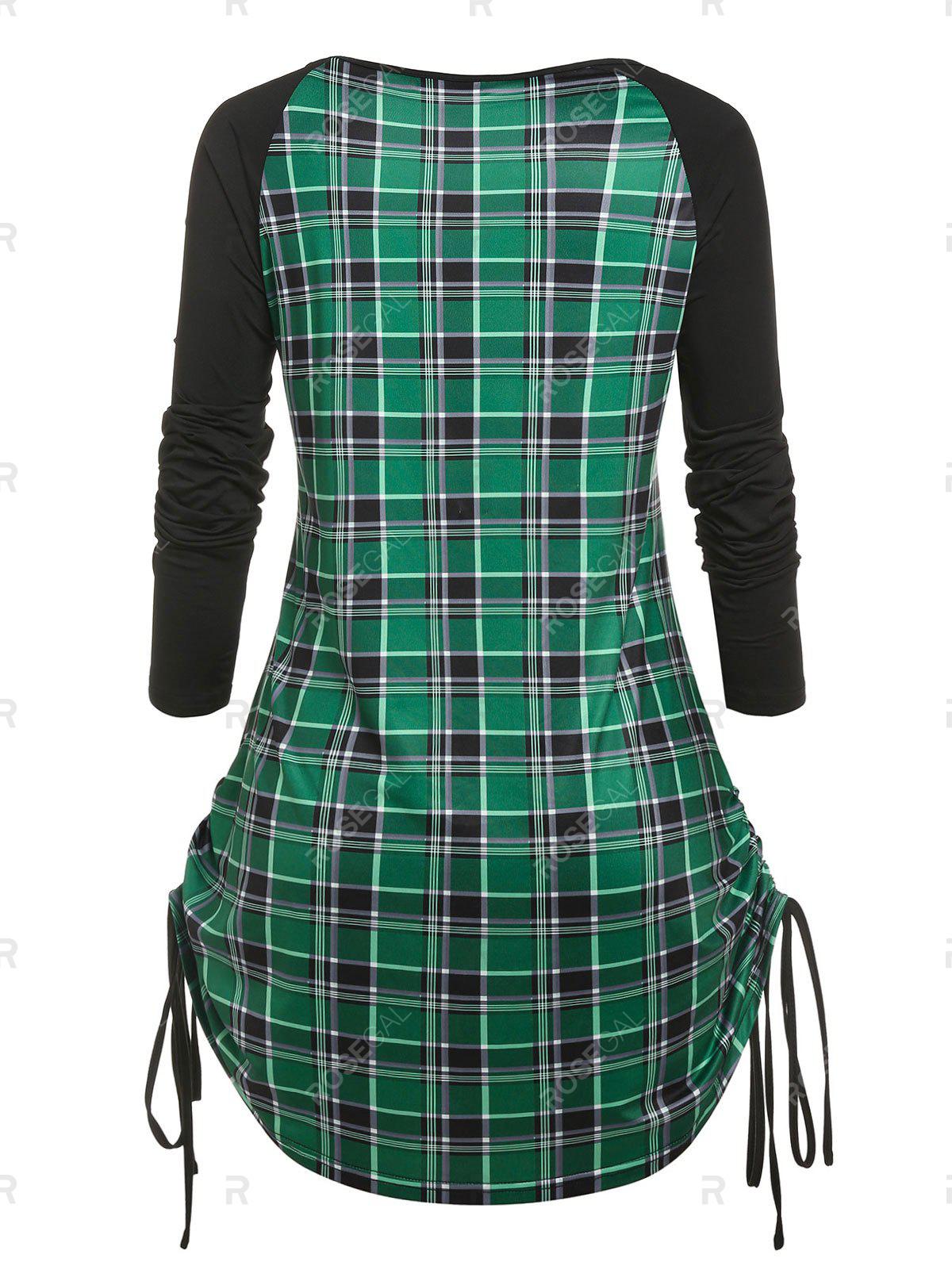 Plus Size Cinched Plaid T-shirt