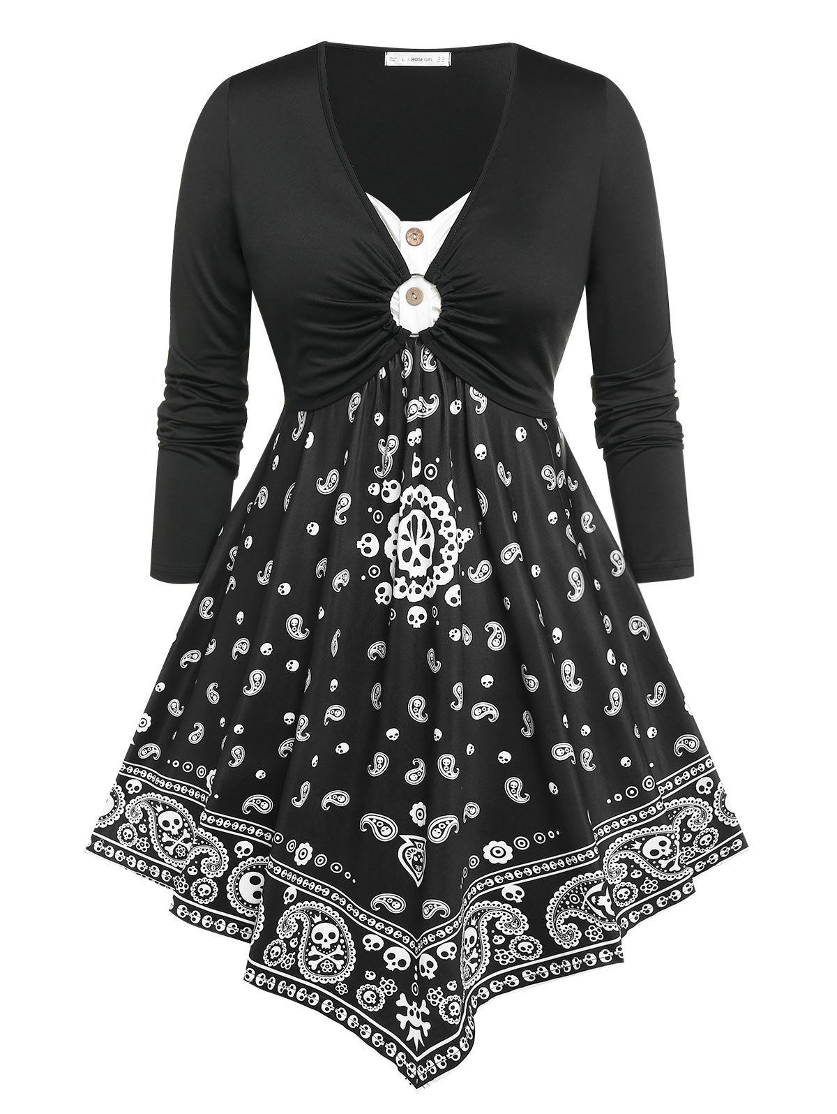 Plus Size O Ring Paisley Print Irregular Midi Dress