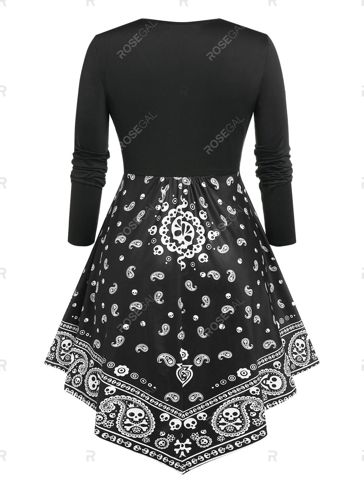 Plus Size O Ring Paisley Print Irregular Midi Dress