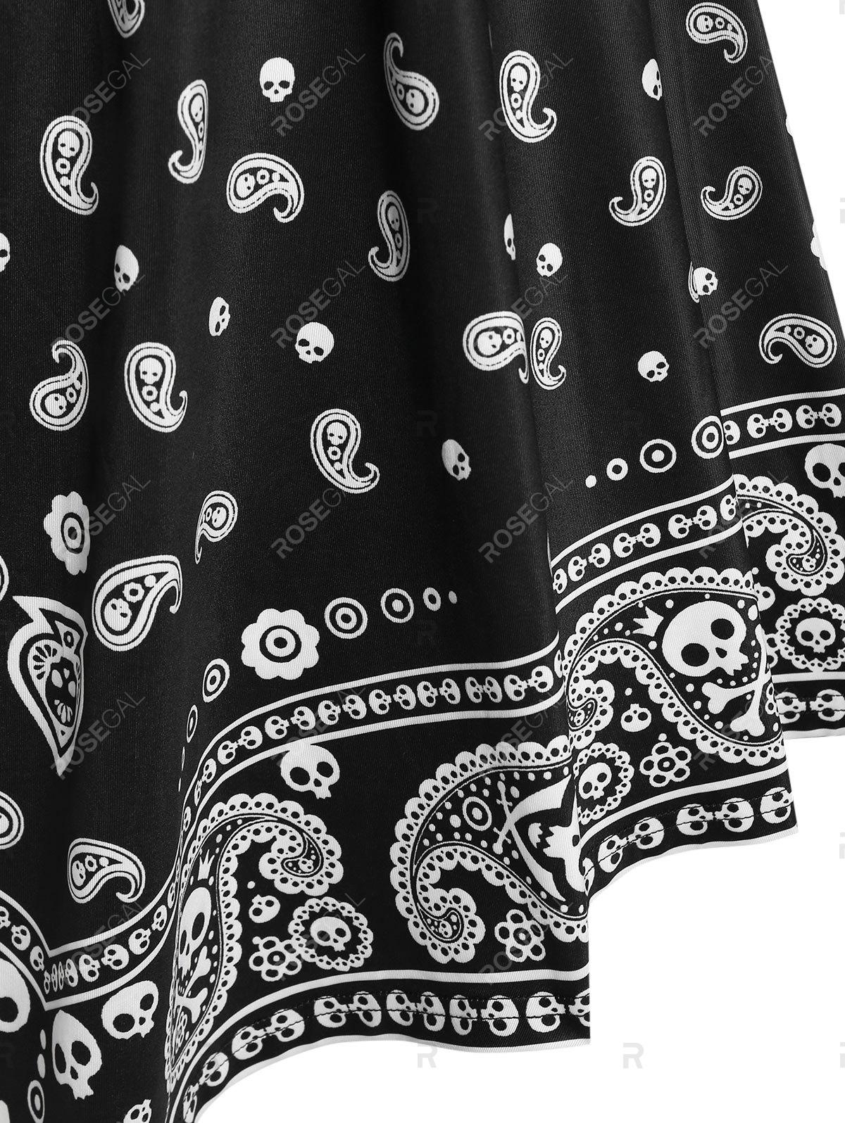 Plus Size O Ring Paisley Print Irregular Midi Dress