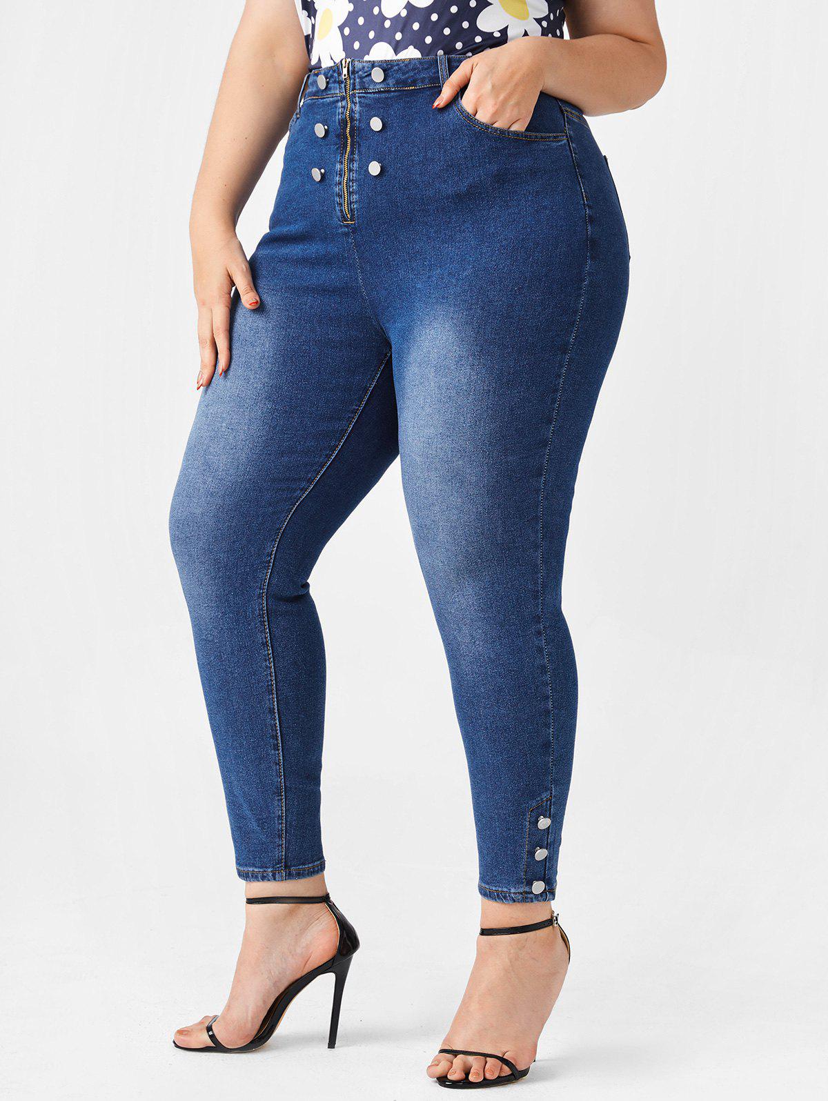 Plus Size Mock Button Zipper Fly Jeans