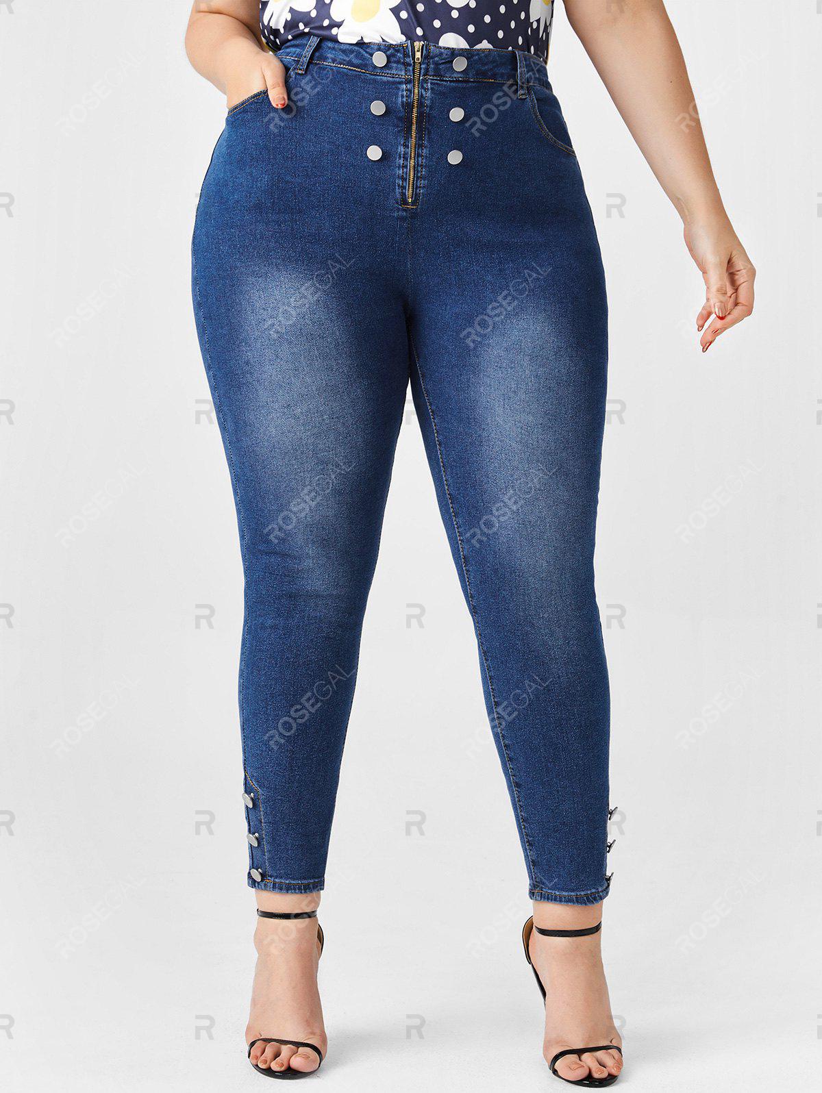 Plus Size Mock Button Zipper Fly Jeans